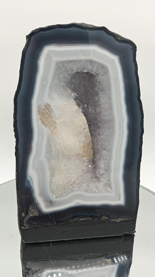 AAA+ Amethyst Cathedral with Blue Banded Agate & UV Reactive Calcite - Brazilian Amethyst Geode Crystal Hoarder