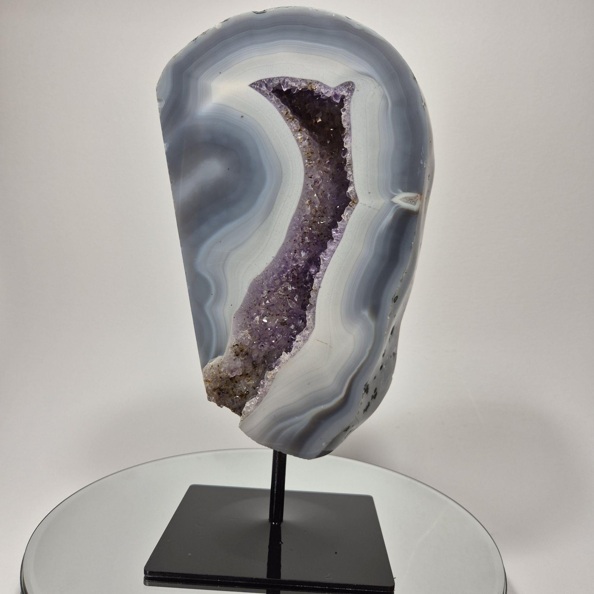 Amethyst Statement Piece with Blue Banded Agate - Brazil Crystal Hoarder