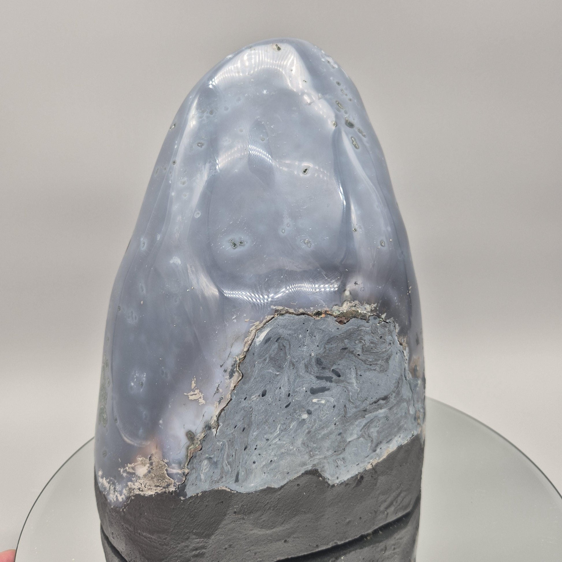 Fully Polished Blue Banded Agate with Druzy - Brazil | 12.81 lbs | 9.5in Statement Crystal Crystal Hoarder