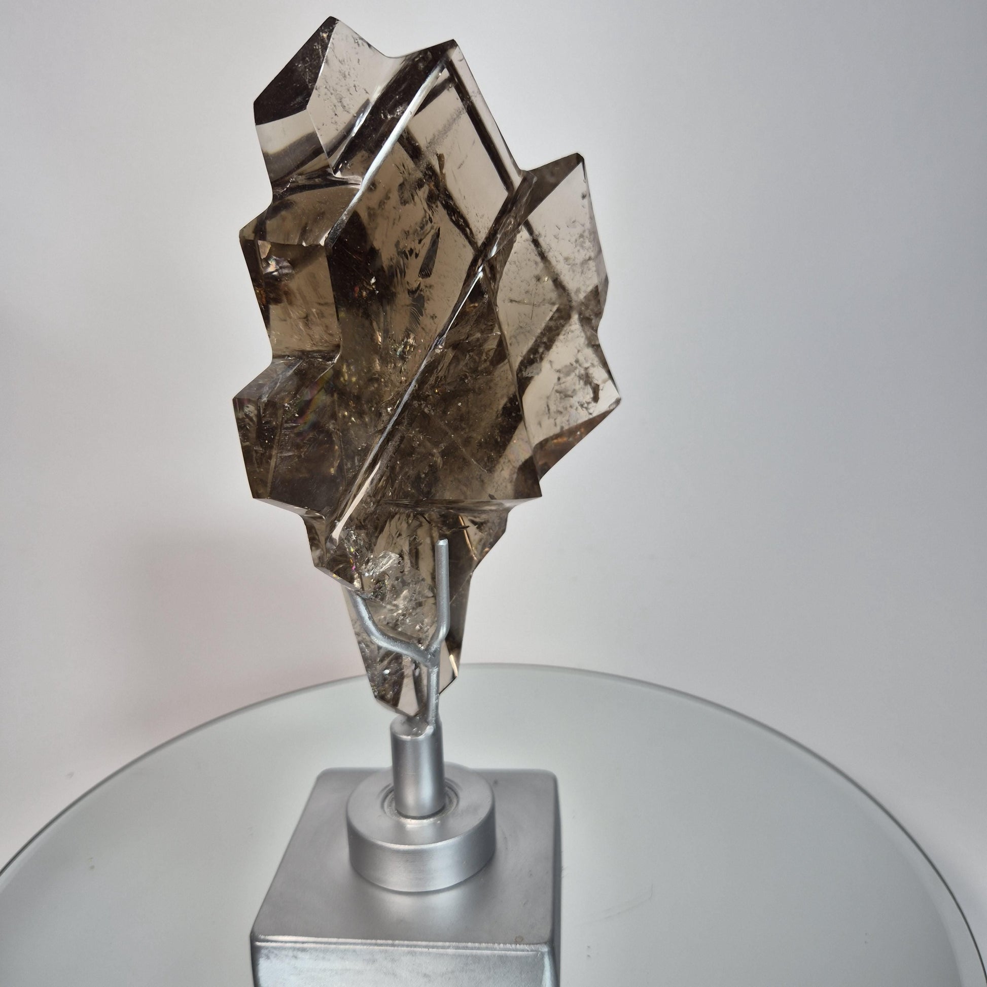 One of a Kind Hand Faceted Smoky Quartz Art Piece - Brazilian Smoky Quartz with Rainbows Crystal Hoarder