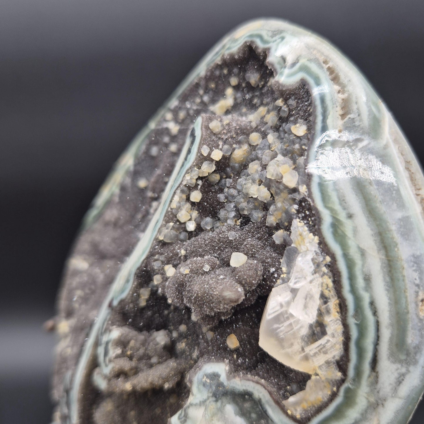 Super Rare Black Galaxy Amethyst Druzy with Green Stalactite & Calcite | 10 x 5in | 3.31 lb Free-Form Crystal | UV Reactive | Uruguay Crystal Hoarder