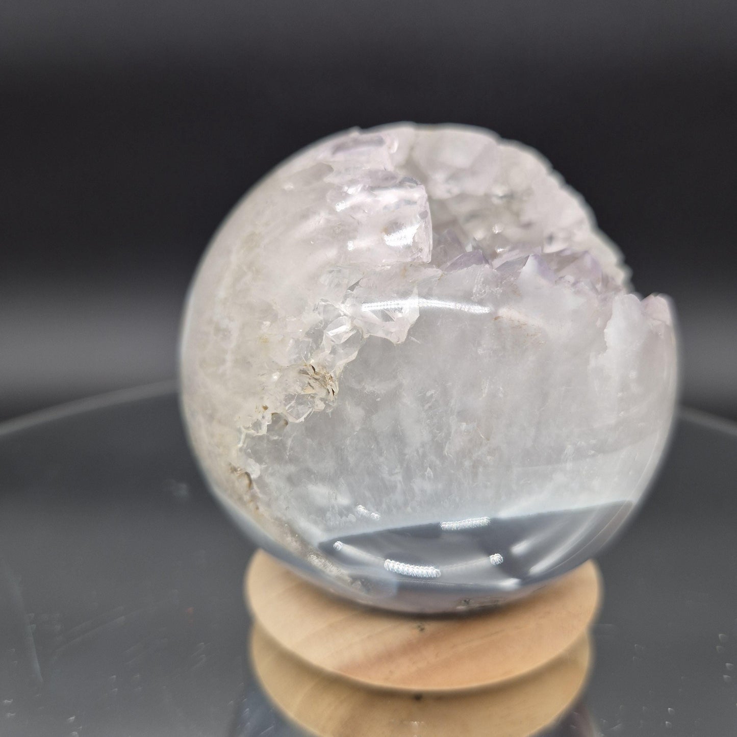 Amethyst with Blue Banded Agate Sphere 3.5 Inch 1.85 lbs Brazil with Optional Light Up Bases Crystal Hoarder
