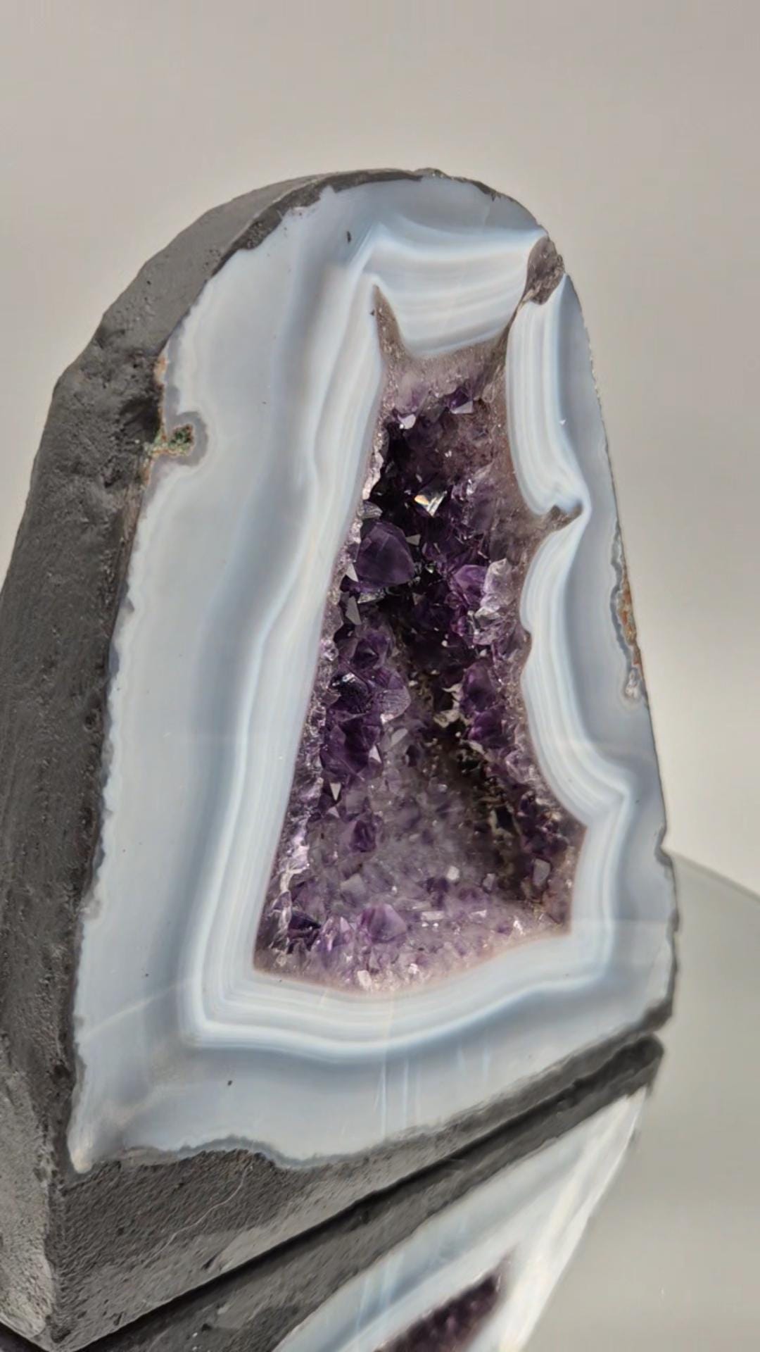 AAA+ Amethyst Cathedral with Blue Banded Agate - Brazilian Amethyst Geode - 6.81 lbs - 7 x 6in - Natural Crystal Display Crystal Hoarder