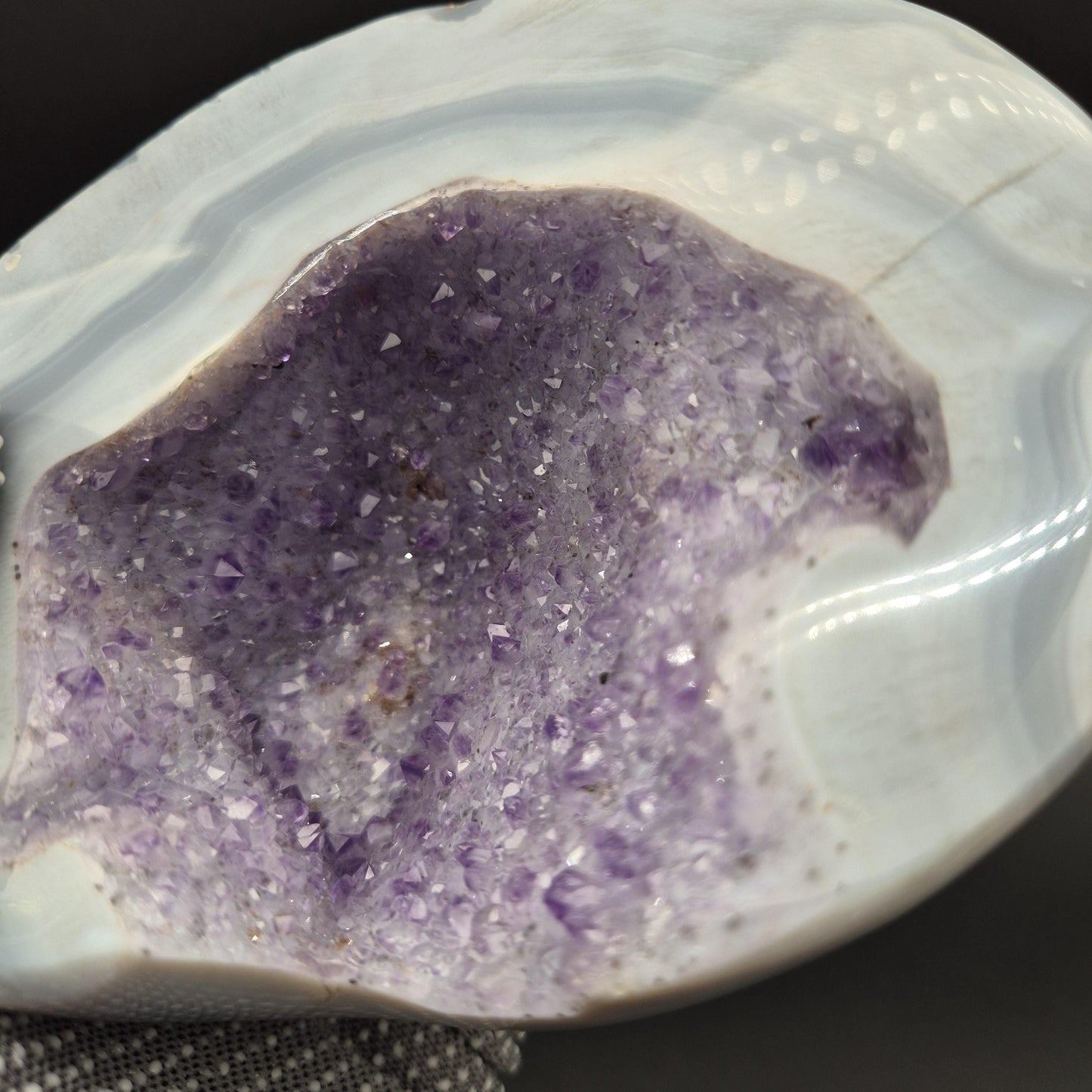 AAA+ Fully Polished Druzy Amethyst with Blue Banded Agate Freeform Brazil 3.21 lbs Crystal Hoarder