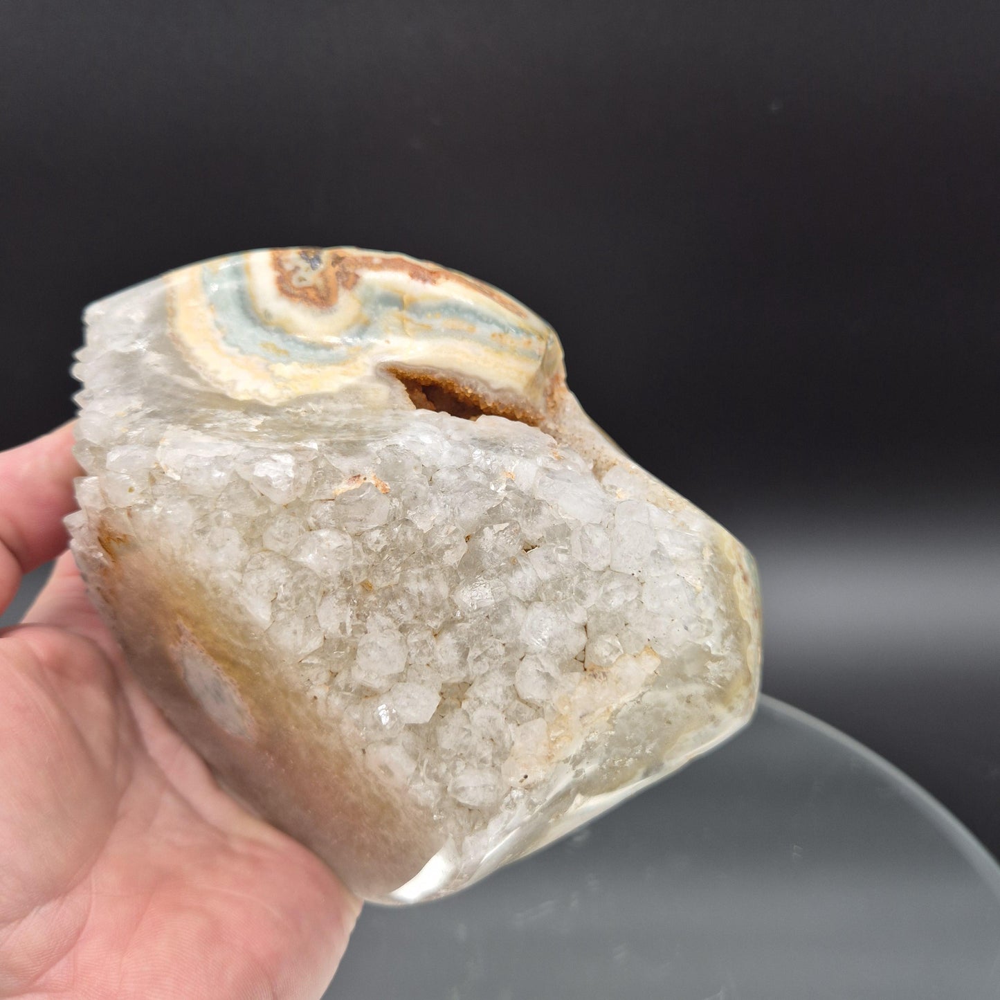 Super Rare Green Pastel Stalactite Eye with Quartz Uruguay 3.53 lbs Crystal Hoarder