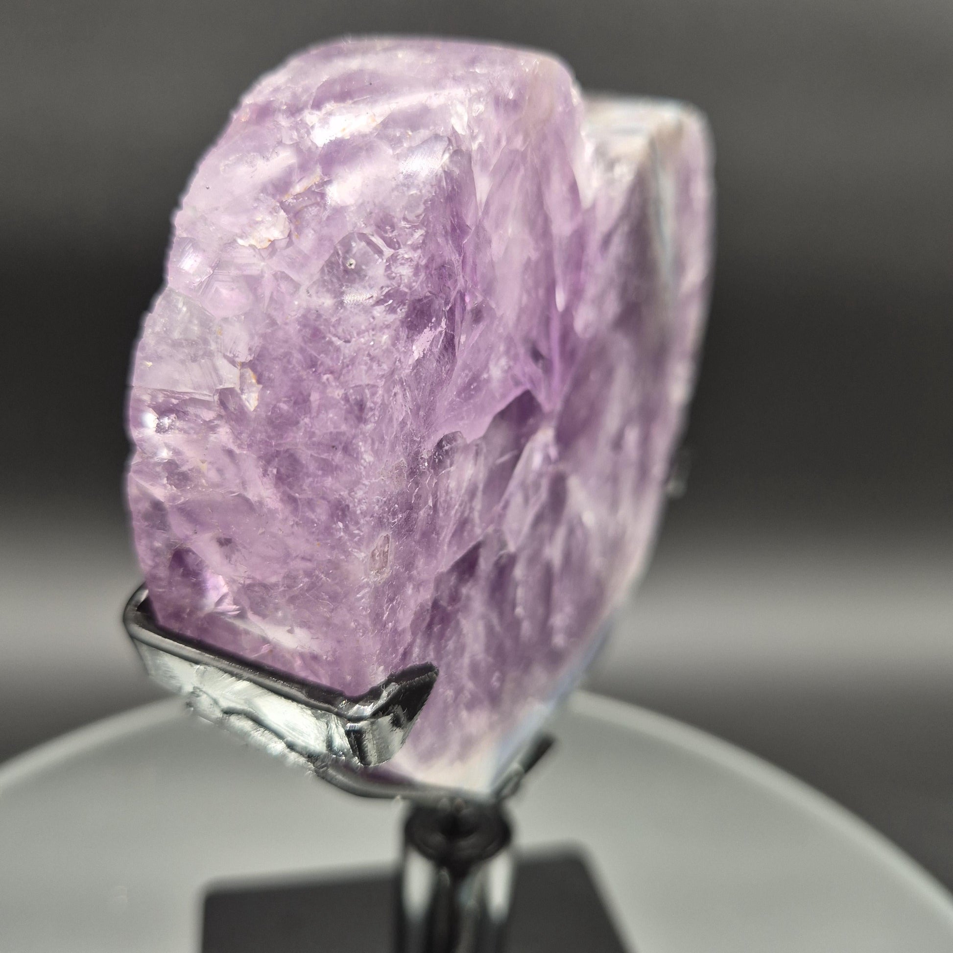 Perfect AAA+ Dark Amethyst Heart on Spin Stand - Backlit Display - Brazil - Fully Polished - 7.5 x 5in - 2.72 lbs Crystal Hoarder