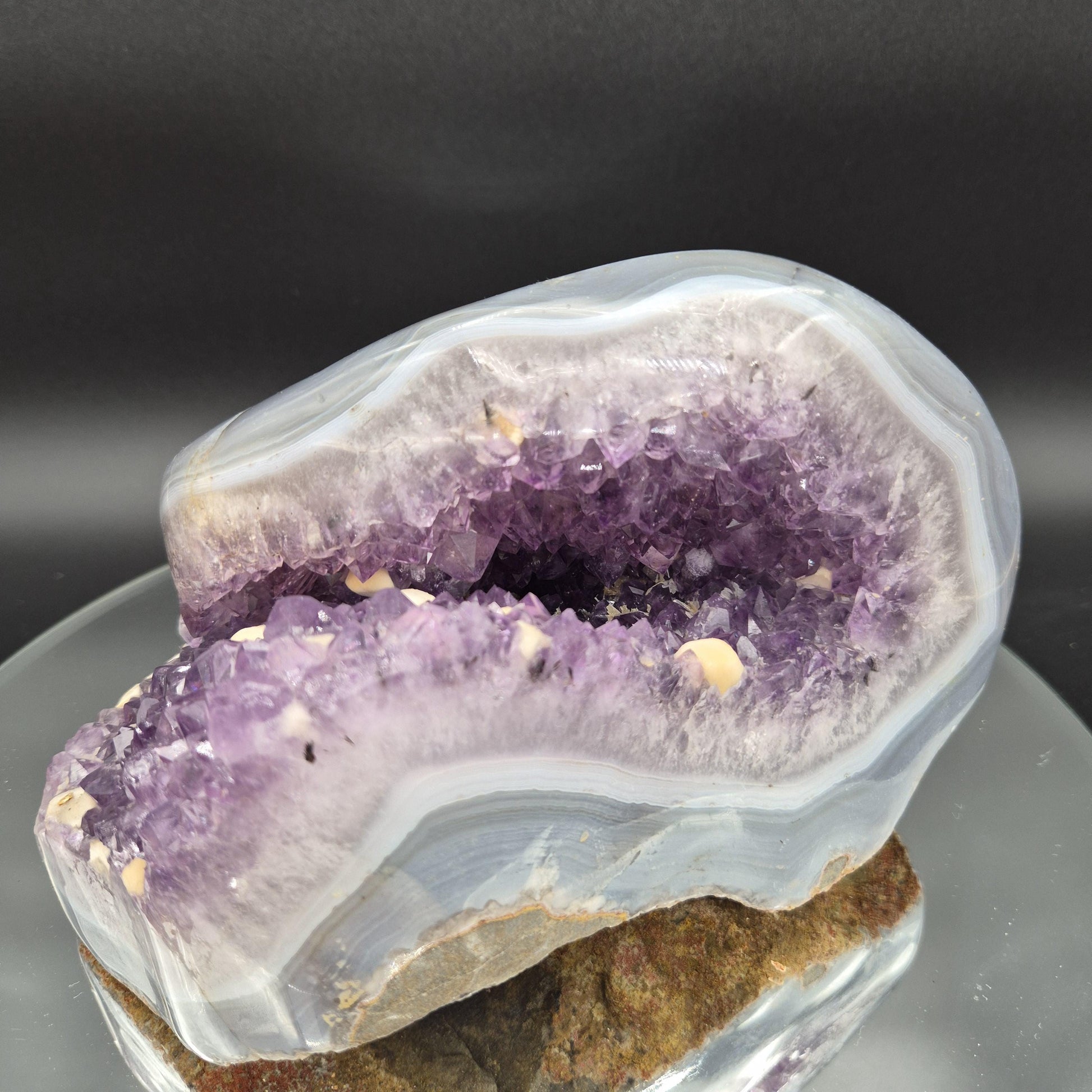 AAA Plus Rare Amethyst with Round Calcite and Baby Blue Banded Agate 8.16 lb 8x6x5 Collector Crystal Specimen Crystal Hoarder