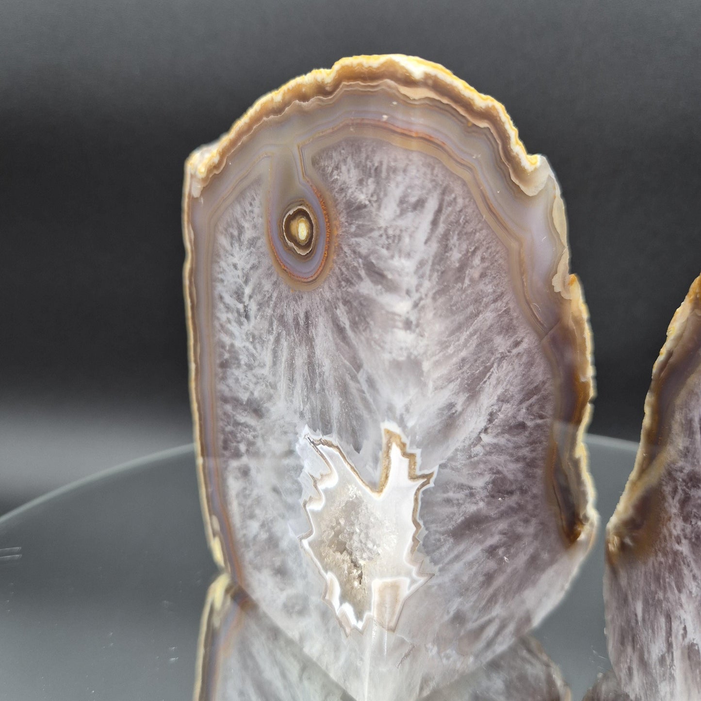AAA+ Agate Bookends with Druzy & Stalactite Eye 7x4.5 | 3.73 lbs Natural Crystal Pair | Polished Agate Geode | Unique Home Decor Crystal Hoarder