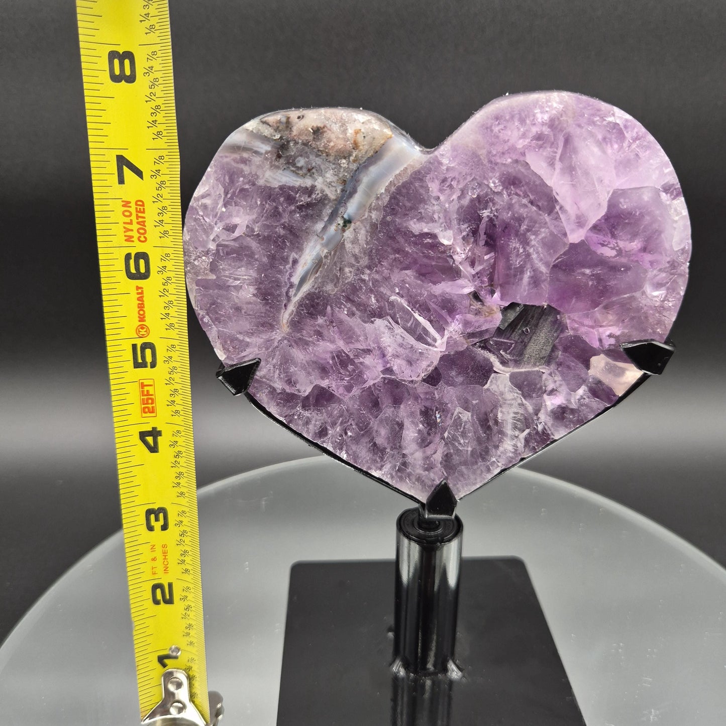 Perfect AAA+ Dark Amethyst Heart on Spin Stand - Backlit Display - Brazil - Fully Polished - 7.5 x 5in - 2.72 lbs Crystal Hoarder