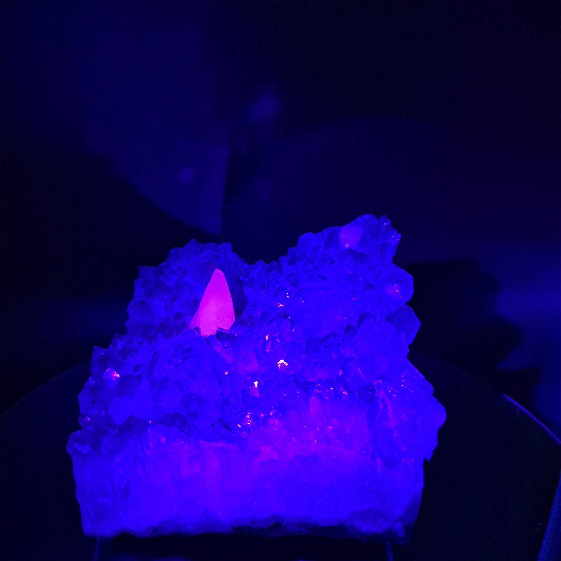 AAA+ Raw Amethyst Cluster with UV Reactive Calcite Points Sugar Calcite Cubes Brazil 6.05 lbs 7x6x4 Collector Crystal Crystal Hoarder