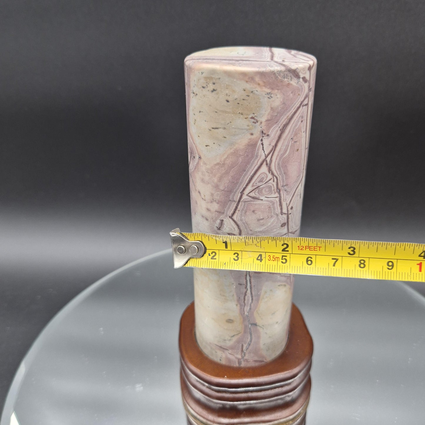 Rare Pink Picture Jasper Cylinder on Wood Stand | Natural Stone Display | 2.34 lbs Crystal Hoarder