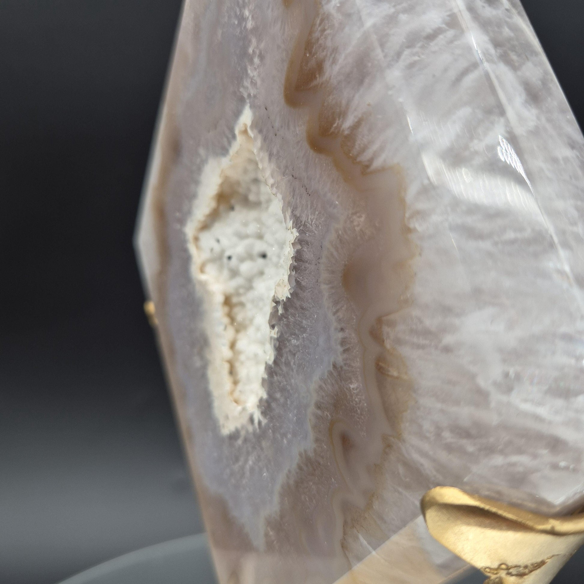AAA+ Huge Sugar Druzy Hematite Agate Diamond on Gold Stand | Brazil Crystal Sculpture | 4.19 lbs Crystal Hoarder
