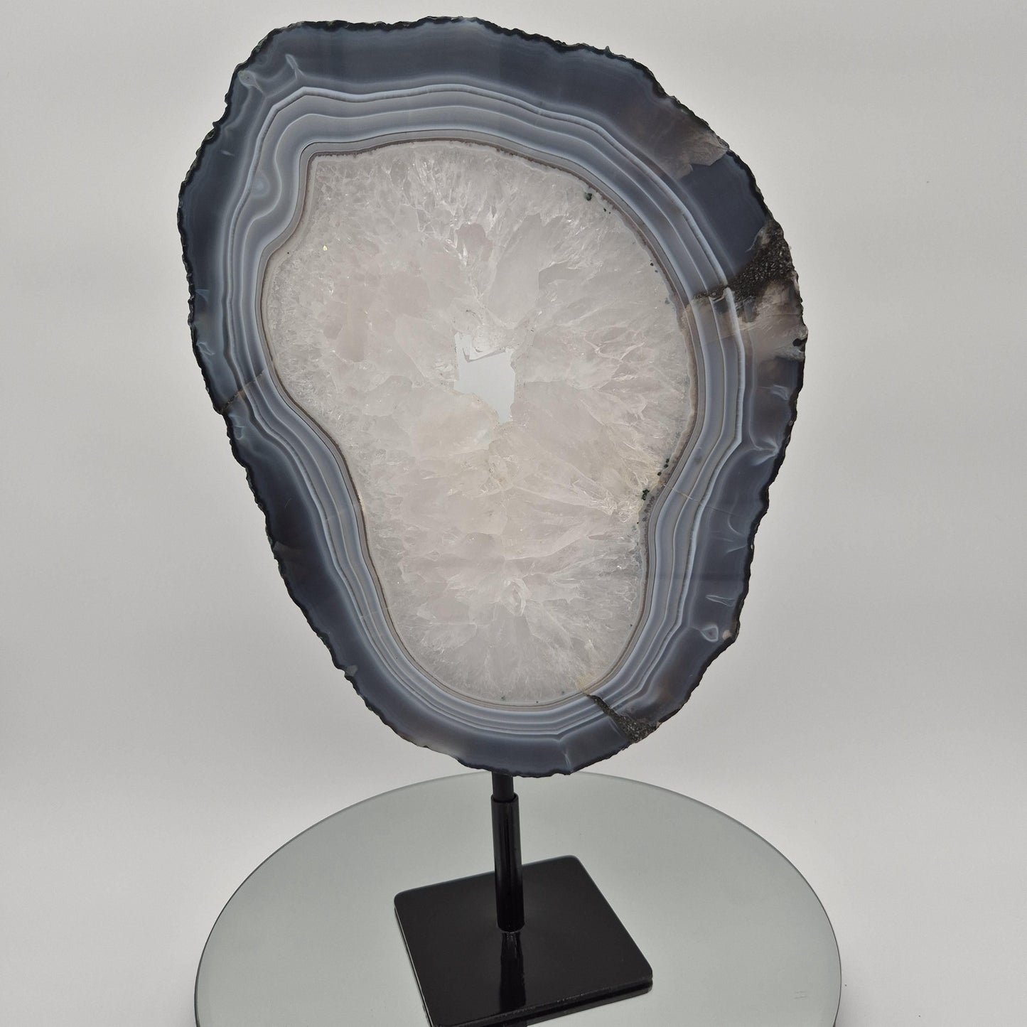AAA+ Blue Banded Agate & Quartz Slab on Stand - Brazil - Backlit Crystal Display Crystal Hoarder