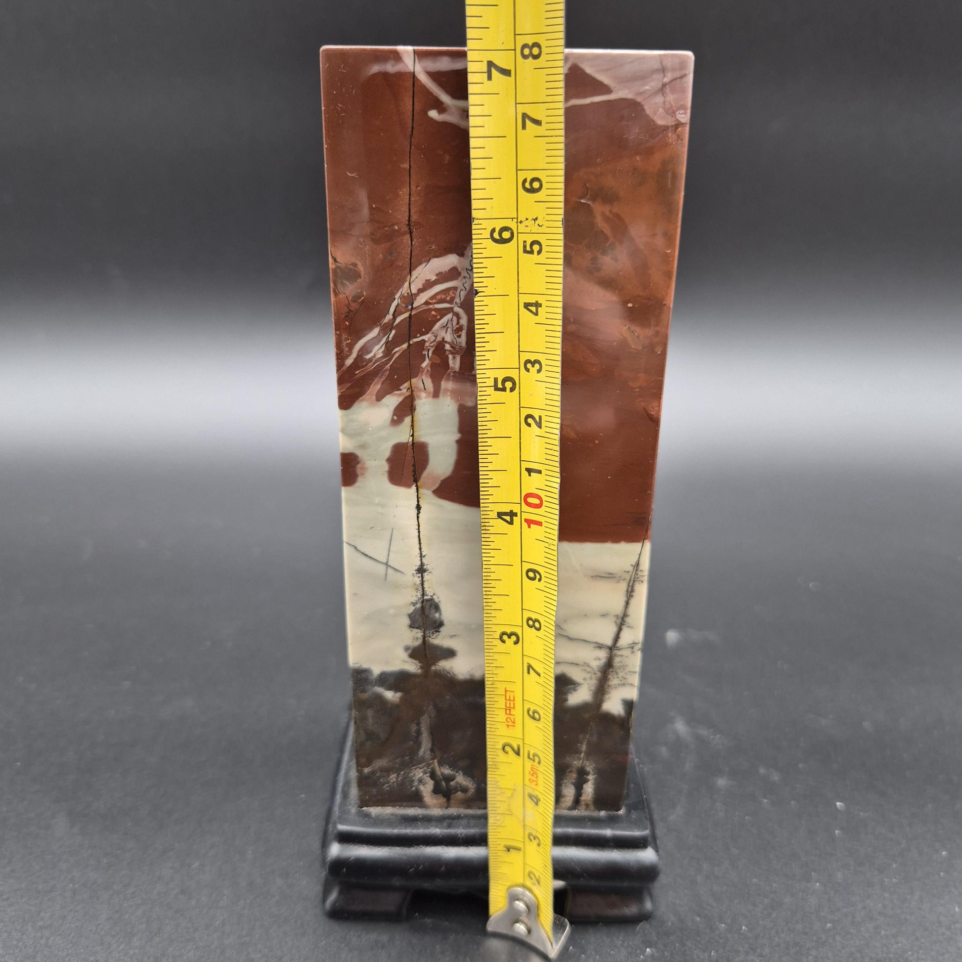 AAA+ Picture Jasper on Wood Base | Vibrant Red & Gray Natural Scenic Stone Display | 3.58 lbs Crystal Hoarder