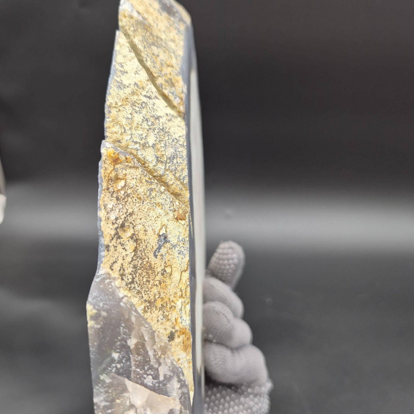 AAA+ Huge Rare Agate Slab with Rainbow Quartz, Pink Agate & Blue Banded Agate Border | Brazil | 5.74 lbs Crystal Hoarder