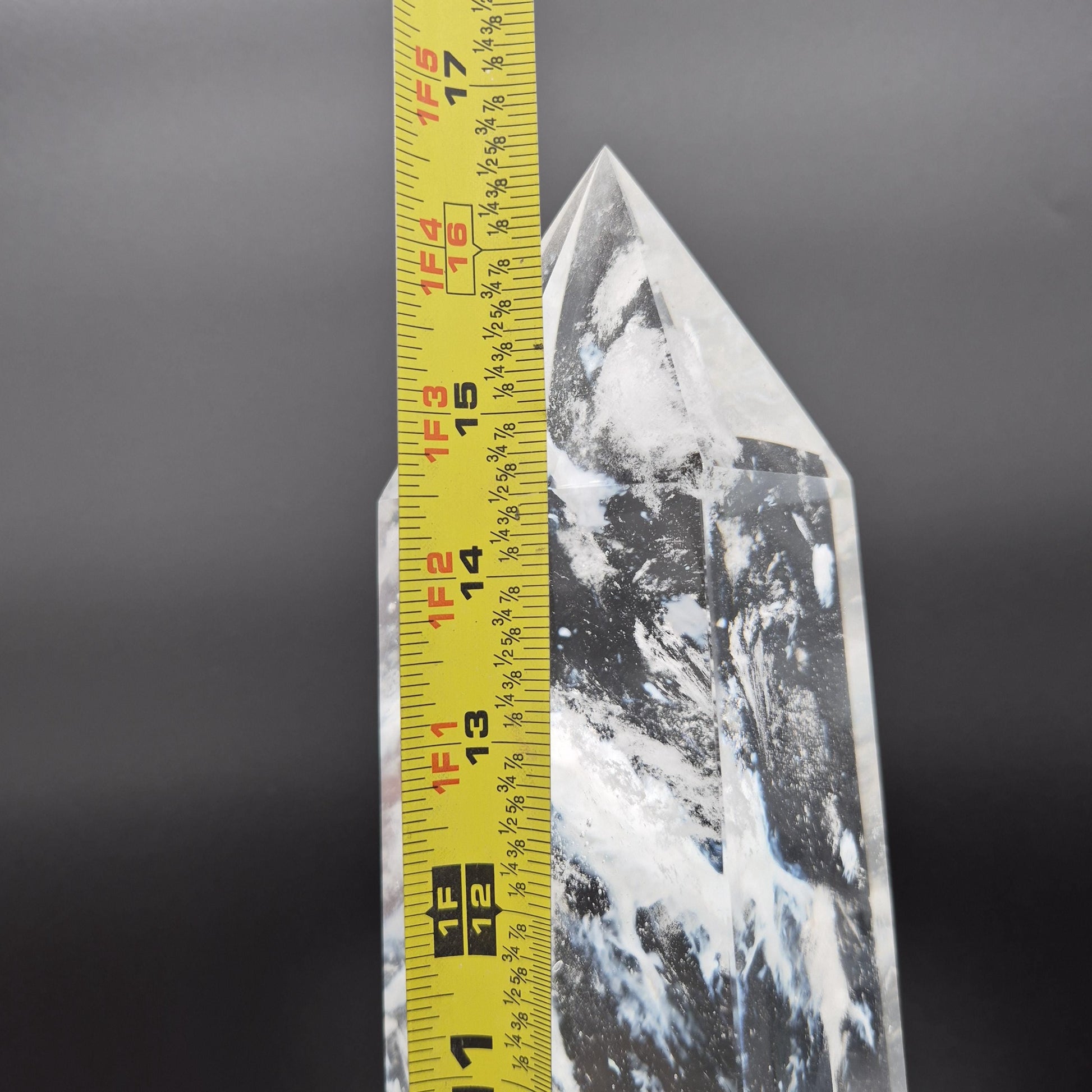 17.5in, 11.65 lbs- Clear Smelt Quartz Tower with White Cloud Inclusions - Man Made Quartz Obelisk - Optional LED Light Base Crystal Hoarder