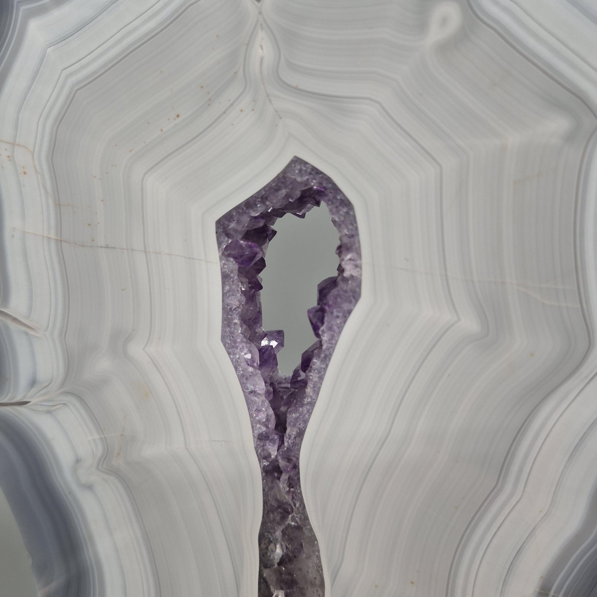 Fully Polished Druzy Amethyst with Blue Banded Agate  - Brazilian Crystal Display - 17in Statement Specimen - 8.18 lbs Crystal Hoarder