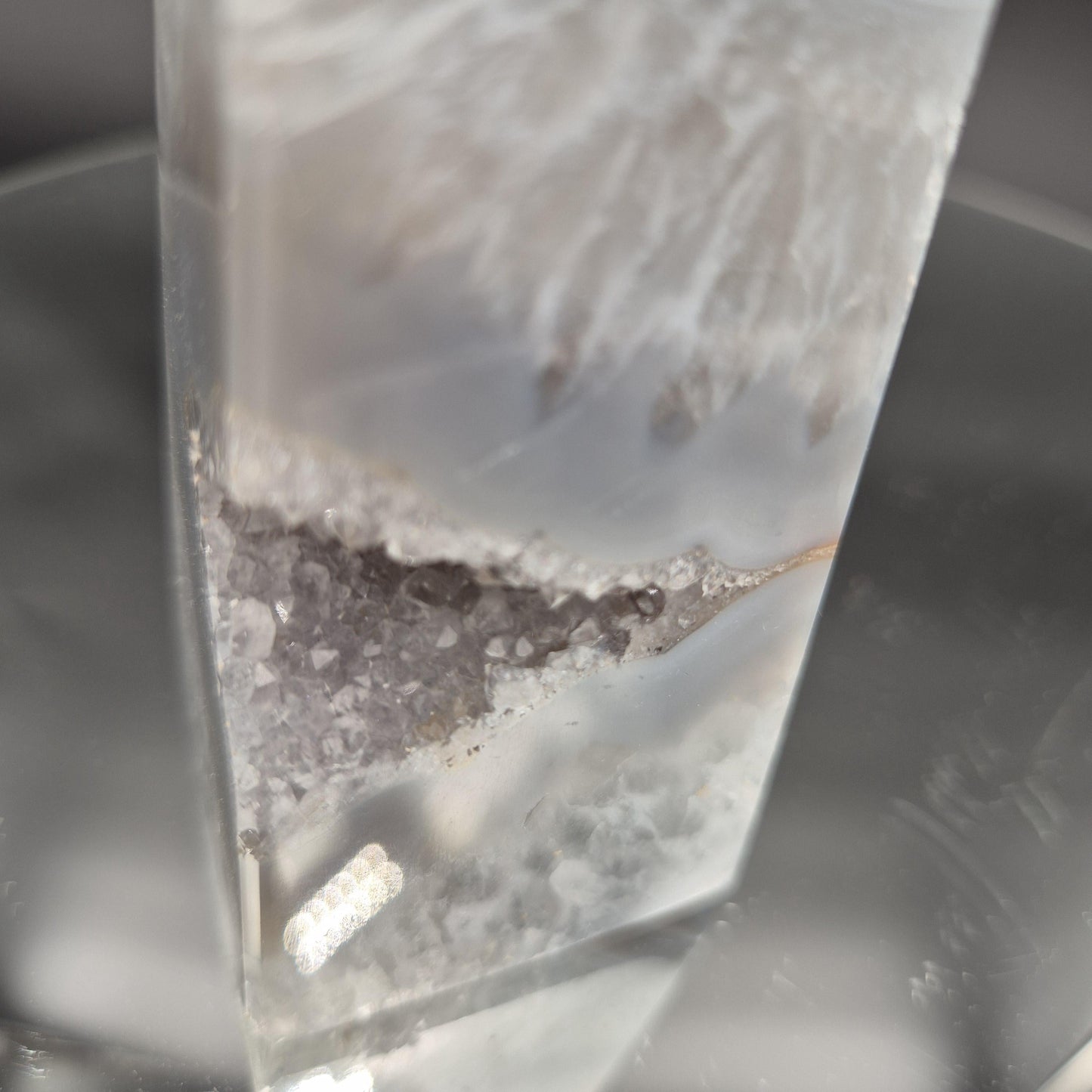 AAA+ Perfect Druzy Quartz Blue Banded Agate Obelisk Tower | Rare Baby Blue Eye Stalactite Formation | Brazil | 0.85 lbs Crystal Hoarder