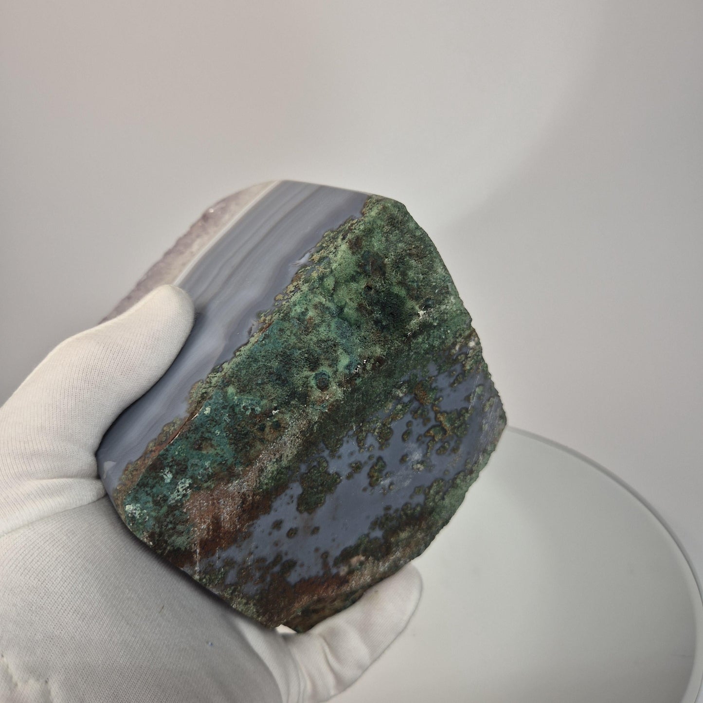Blue Banded Agate with Amethyst Freeform - 4.595 lbs Brazilian Crystal - Large Statement Display Stone - One of a Kind Collector Specimen Crystal Hoarder