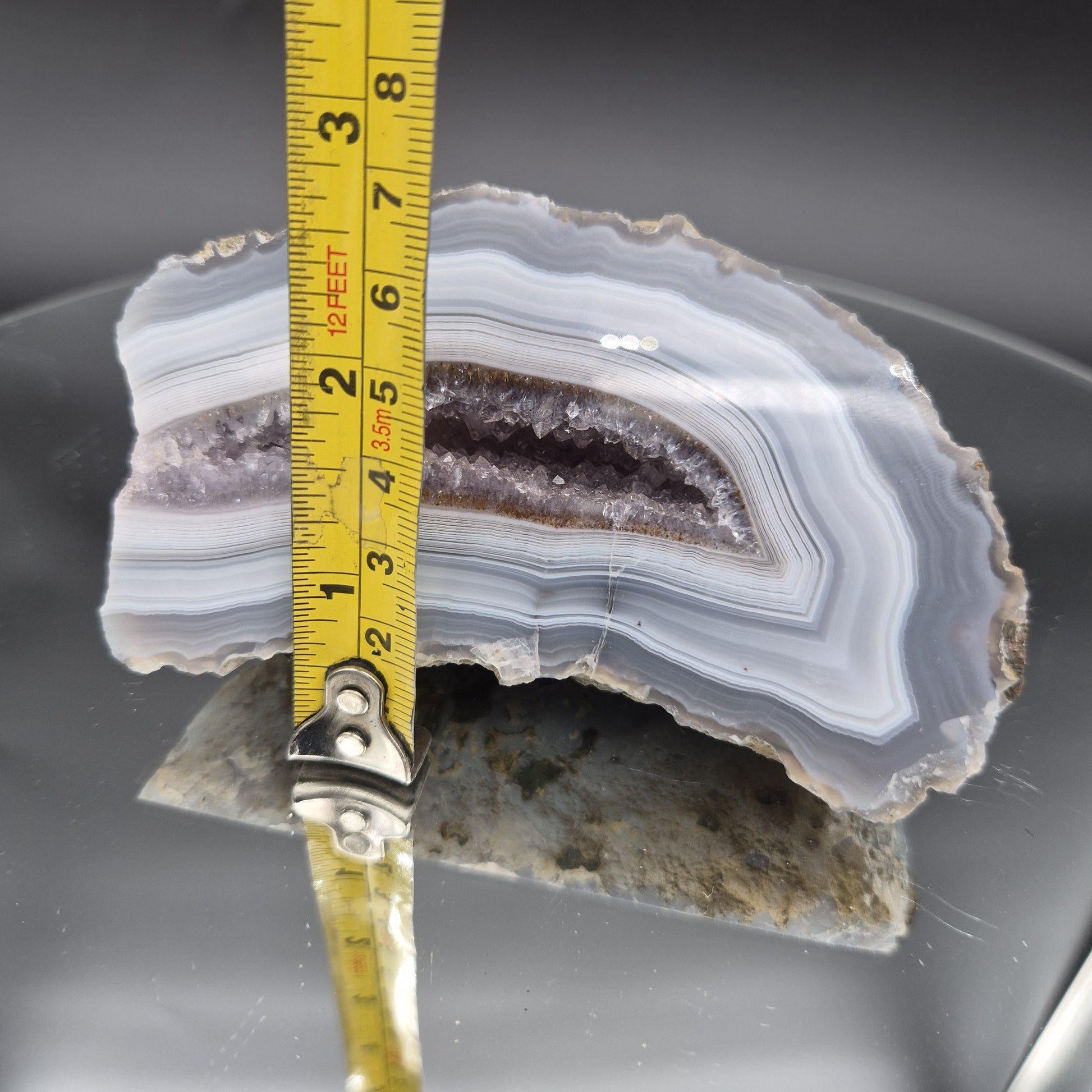 AAA+ Amethyst with Blue Banded Agate Cut Base | Brazilian Amethyst Crystal Cluster | 1.03 lbs Crystal Hoarder