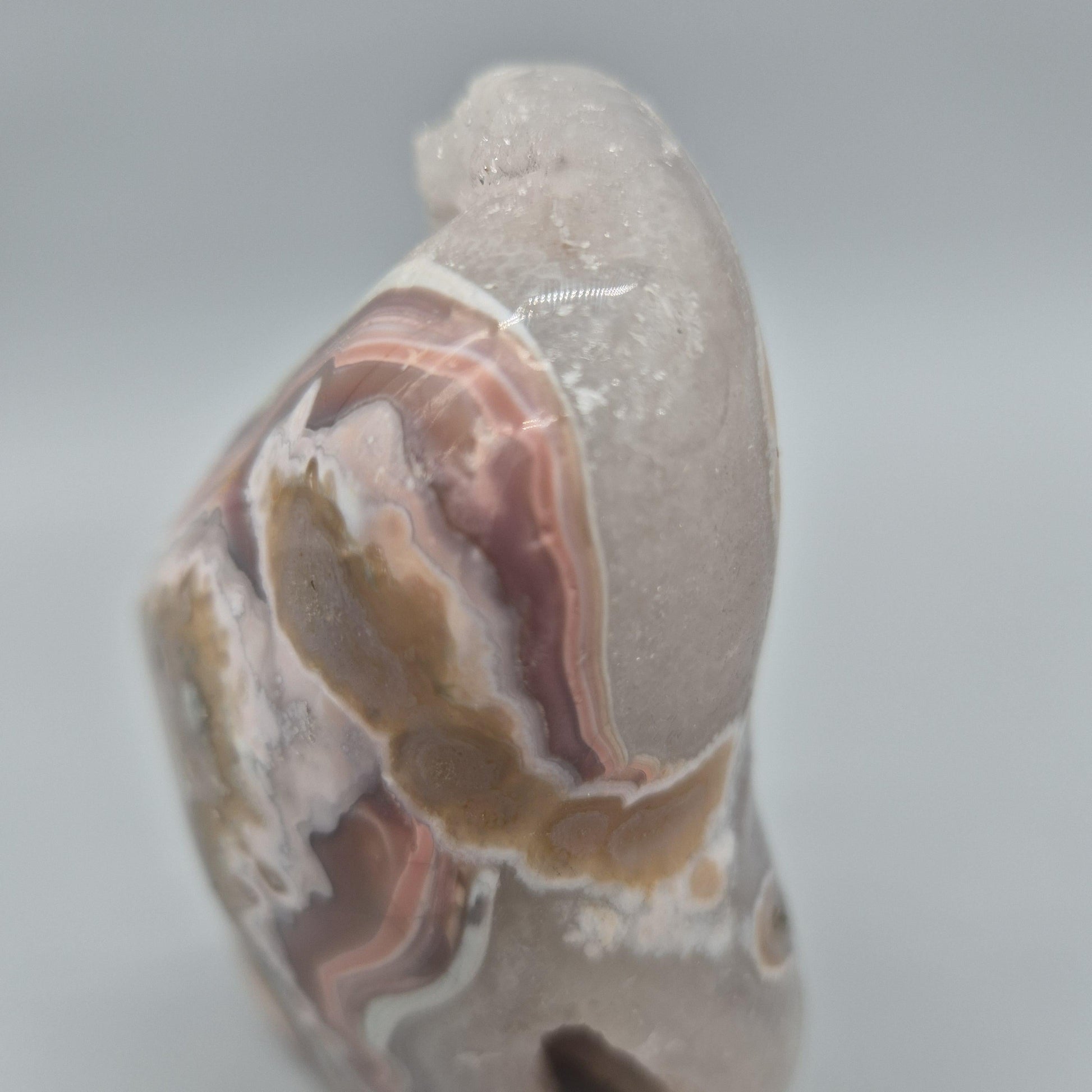 Super Rare Sugar Druzy Amethyst Cave with Pink Agate Banding | Fully Polished Freeform | One of a Kind Collector Crystal | 2.08 lbs Crystal Hoarder
