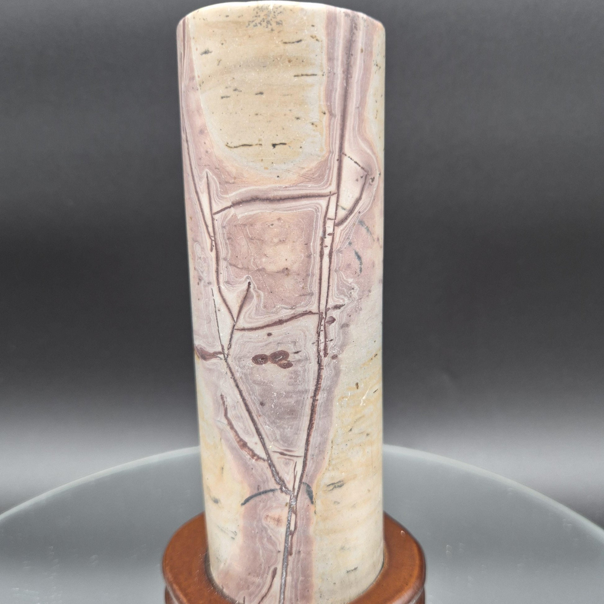 Rare Pink Picture Jasper Cylinder on Wood Stand | Natural Stone Display | 2.34 lbs Crystal Hoarder