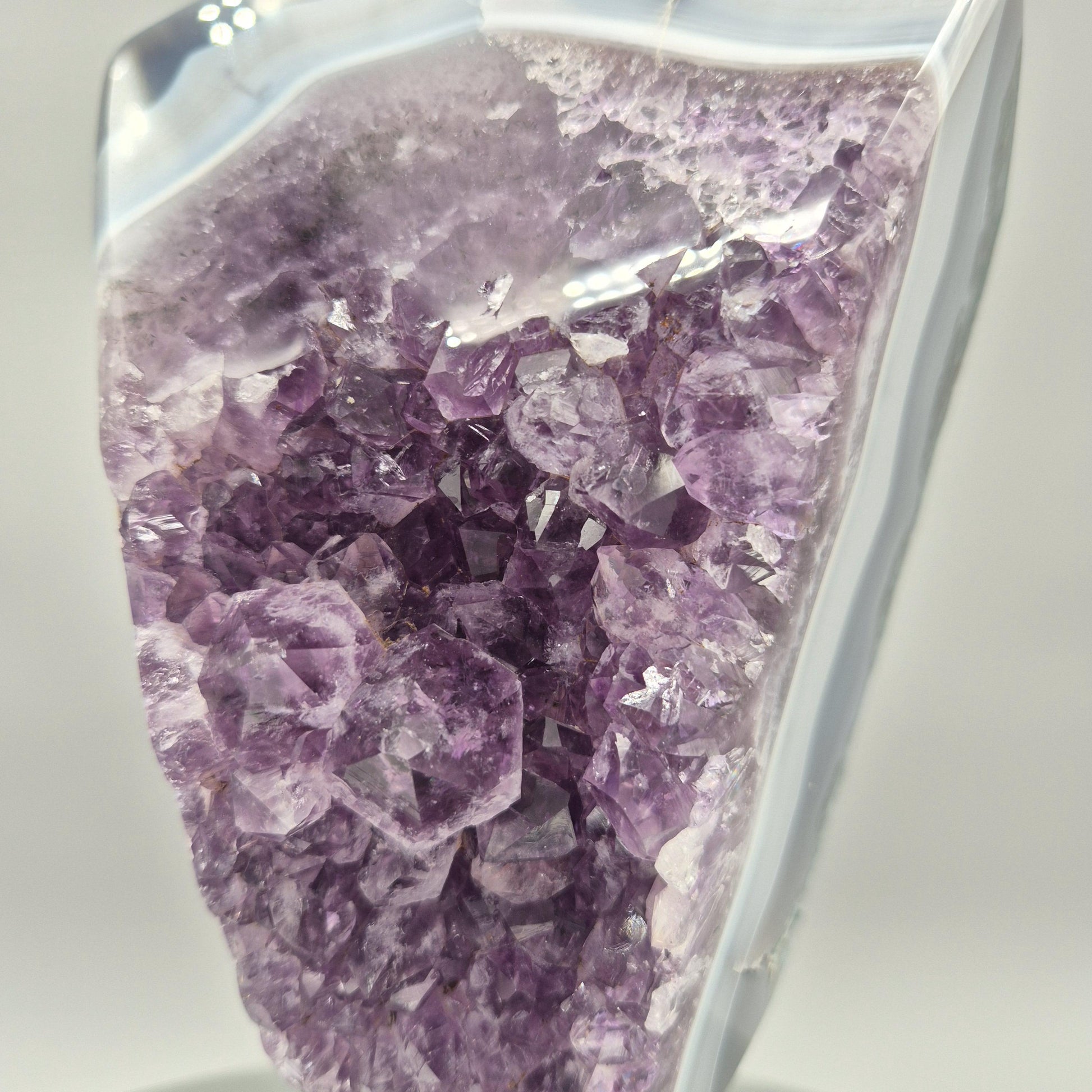 AAA+ Dark Amethyst with Blue Banded Agate - 10 x 5in, 7 lbs - Crystal on Stand, Brazil Crystal Hoarder