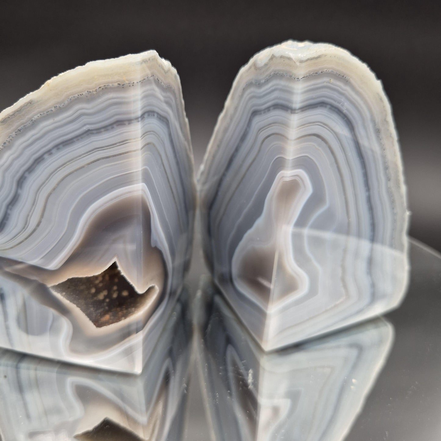 AAA+ Rare Blue Banded Agate Sugar Druzy Geode Bookends | Brazil | 3.63 lbs Crystal Hoarder
