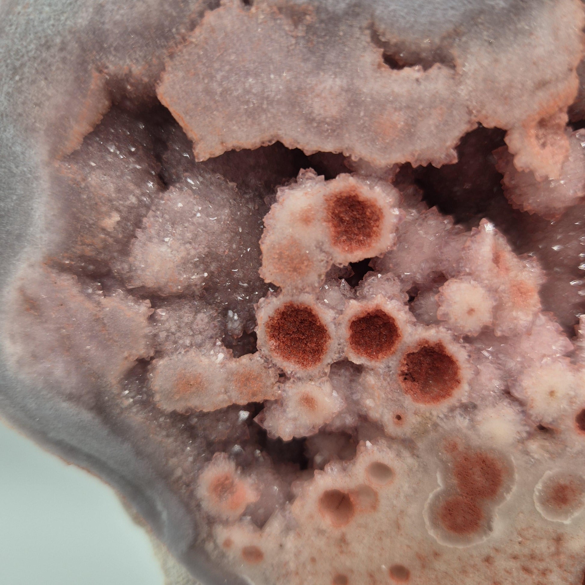 AAA+ Pink Druzy Amethyst with Deep Red Orbital & Bubble Formations | Rare Blue Agate Inclusion | Brazilian Statement Crystal Crystal Hoarder