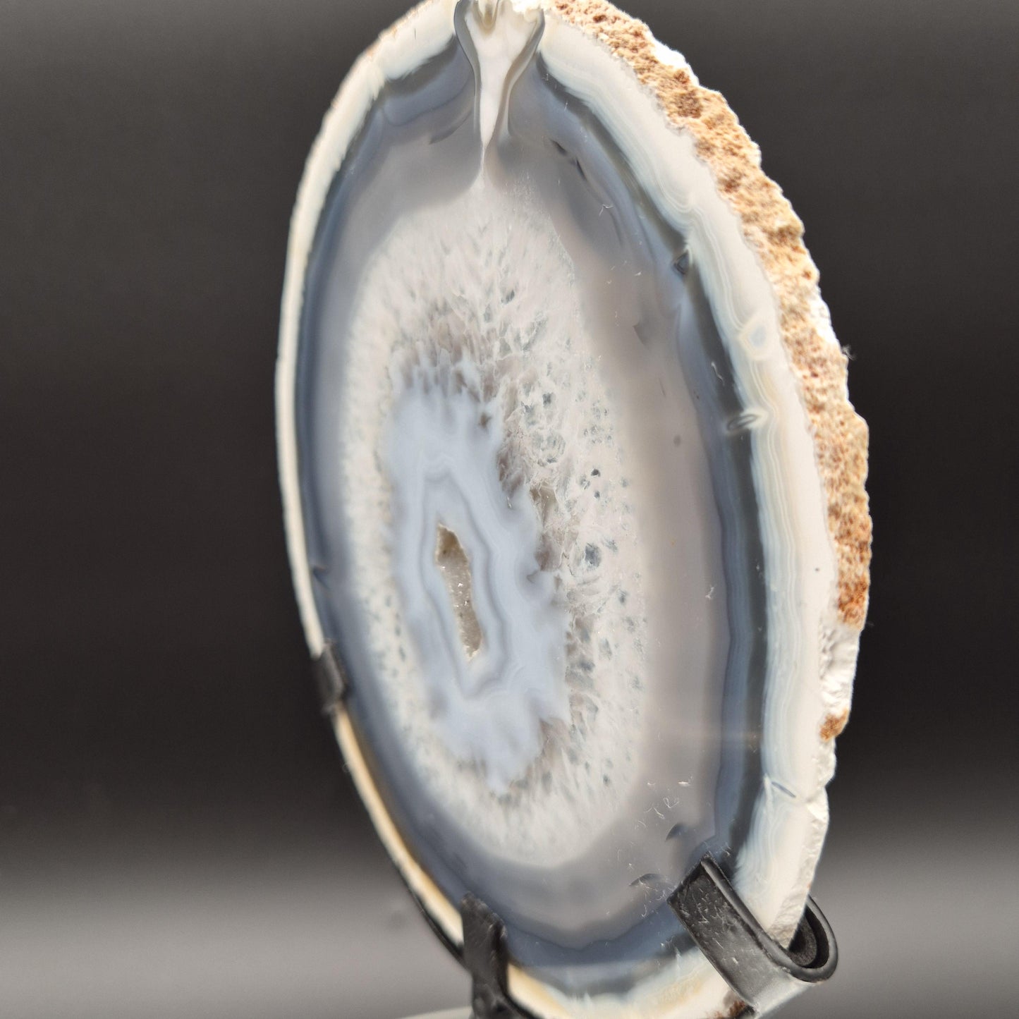 AAA+ Super Rare White and Dark Blue Agate with Druzy Quartz on Stand Brazil Crystal Hoarder