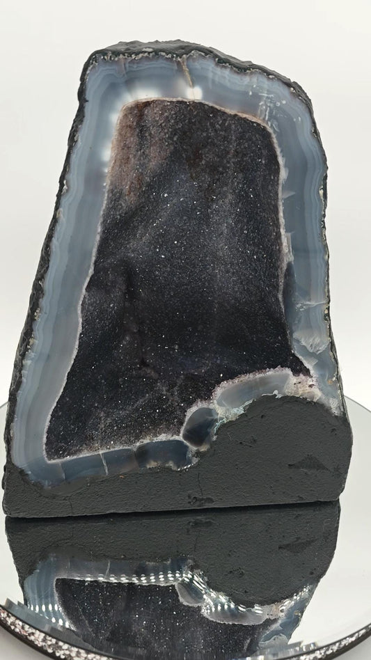 Sparkly Blue Galaxy Druzy Amethyst Geode Cathedral - Brazilian Blue Agate & Amethyst - 12.23 lbs Crystal Hoarder