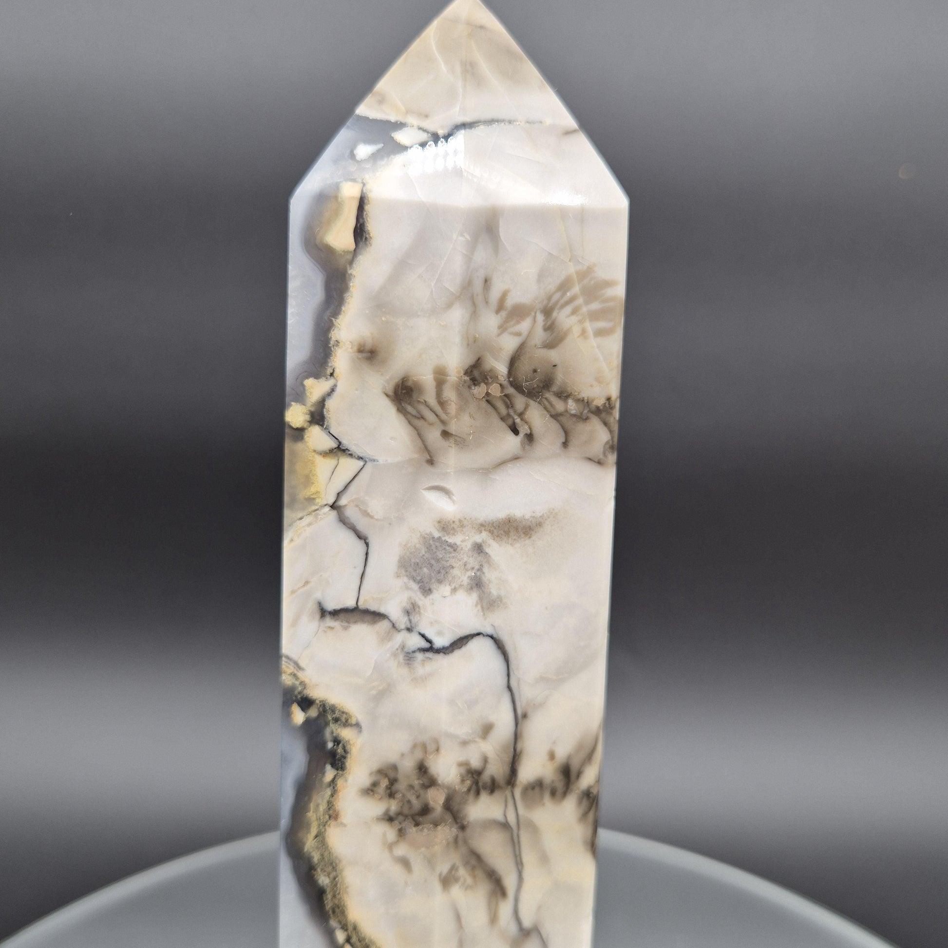 AAA+ Agate in Quartz Tower - 9 x 2.5in, 2.16 lbs - Display Crystal, Collector Tower, Home Decor Crystal Hoarder