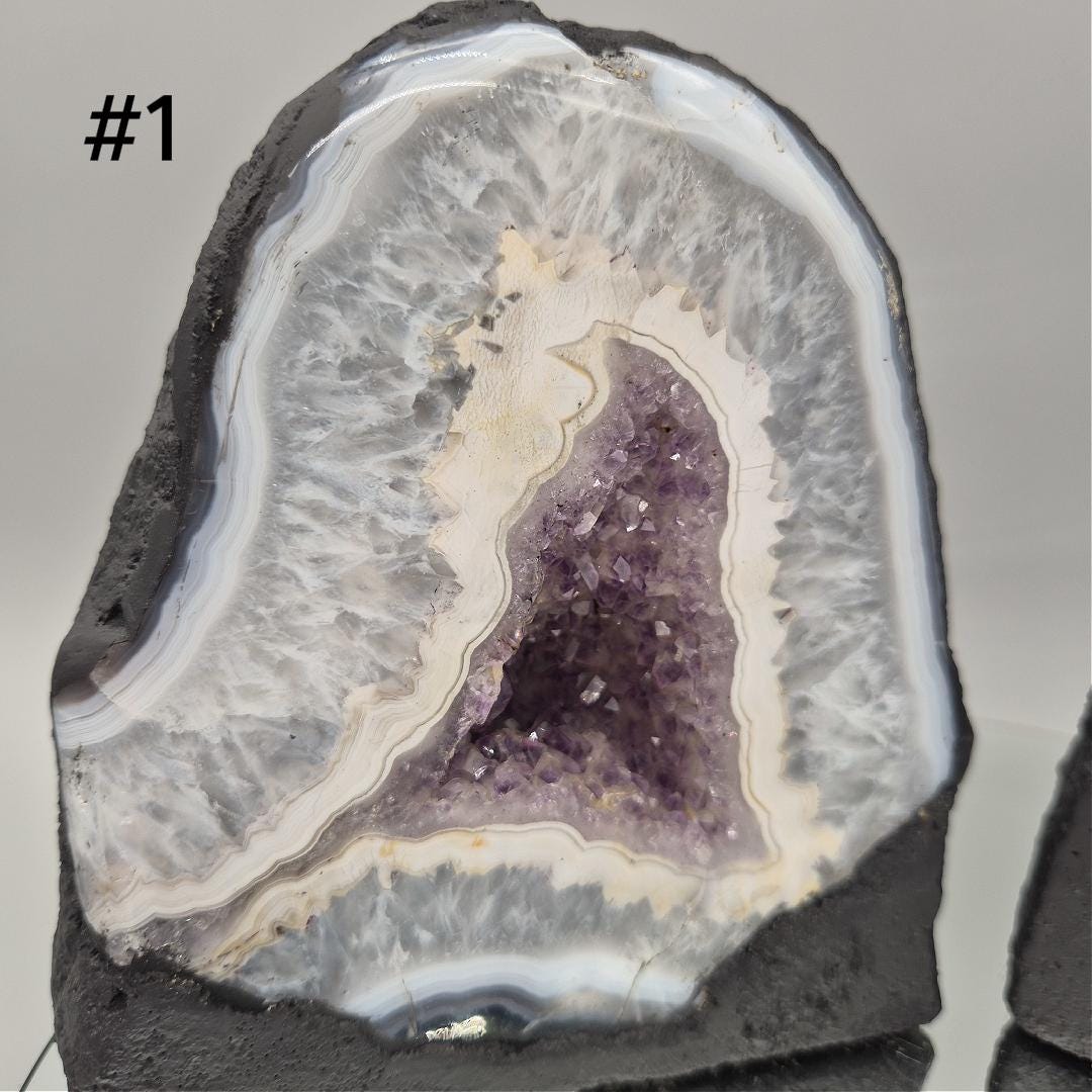 Rare Druzy Amethyst with Blue Banded Agate Cathedral - Brazil | Choose Your Crystal Crystal Hoarder