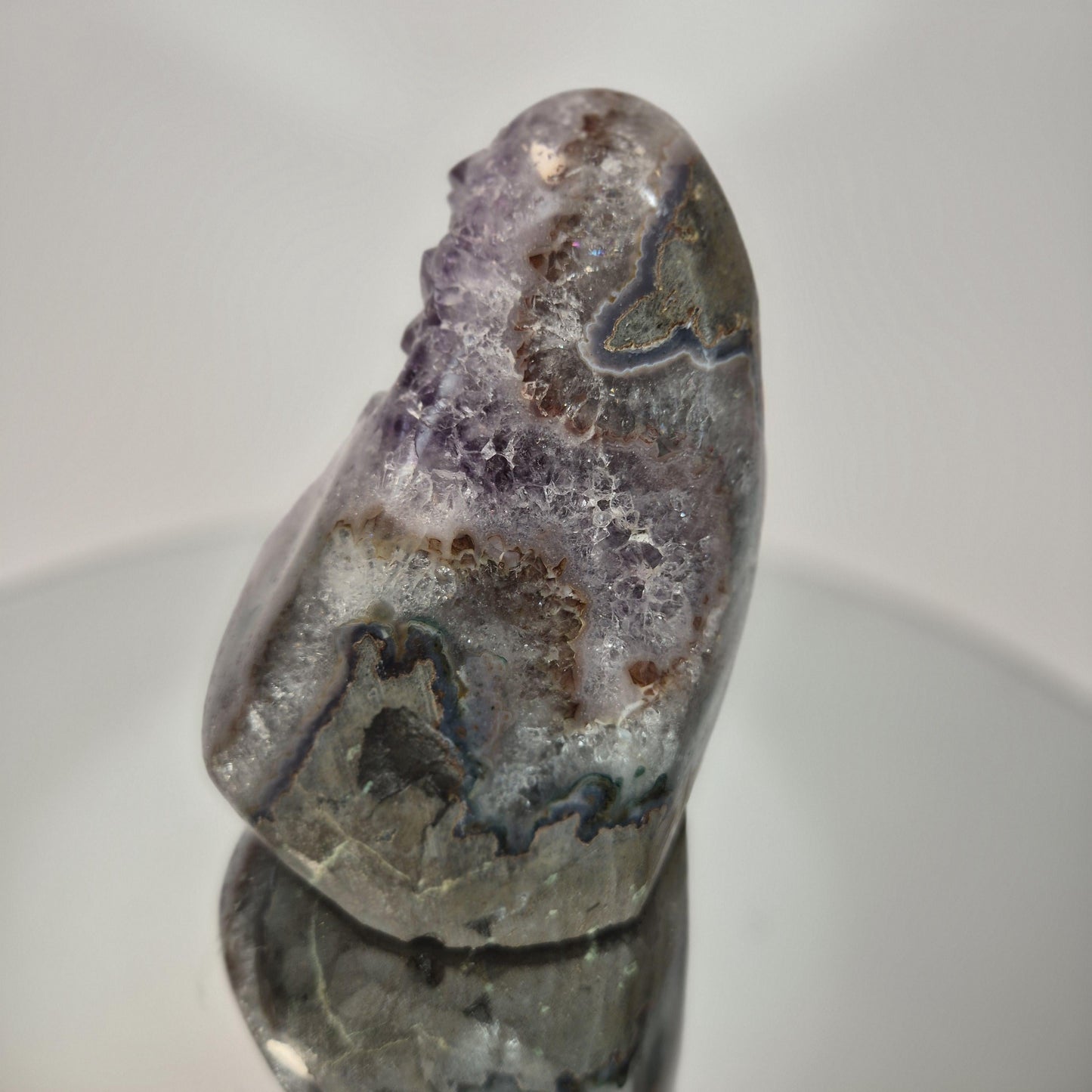 AAA+ Uruguay Amethyst Cut Base with Stalactite Eye (Amethyst Flower) - Backlit Both Sides & Bottom, Collector Display Specimen Crystal Hoarder