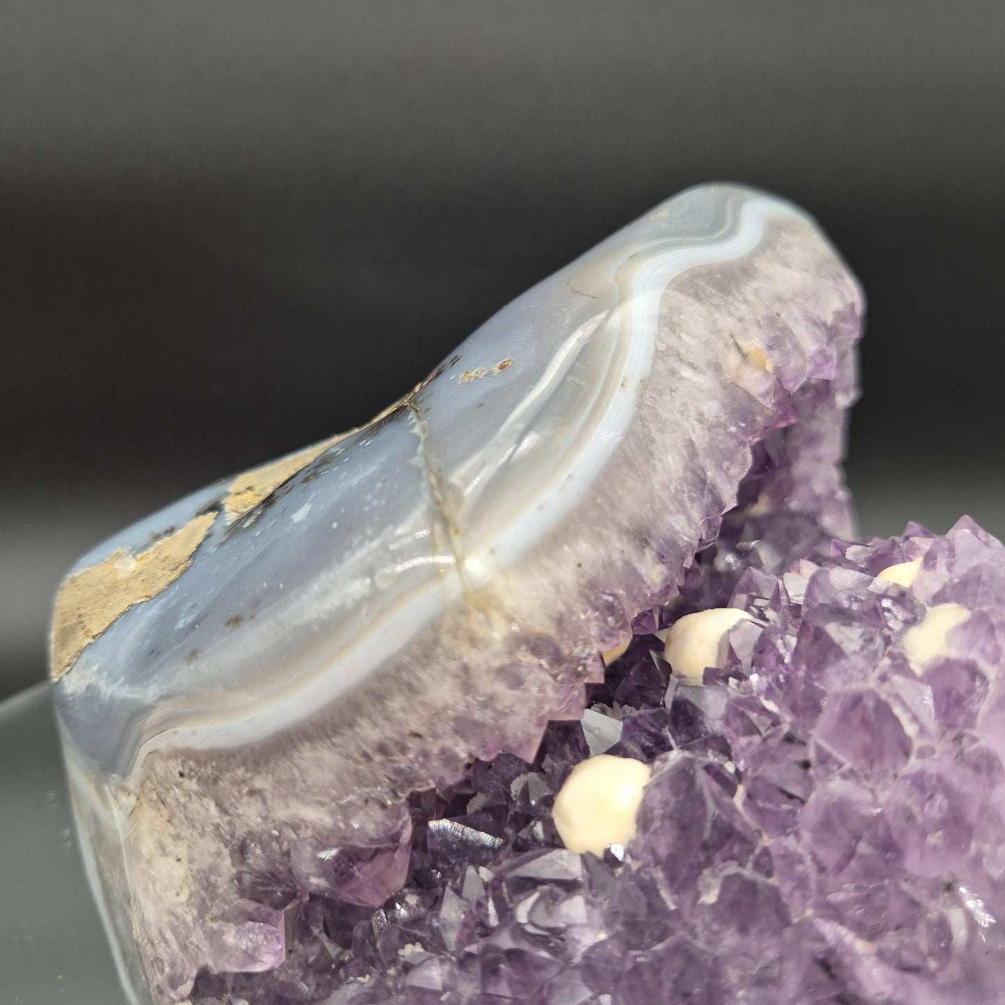 AAA Plus Rare Amethyst with Round Calcite and Baby Blue Banded Agate 8.16 lb 8x6x5 Collector Crystal Specimen Crystal Hoarder