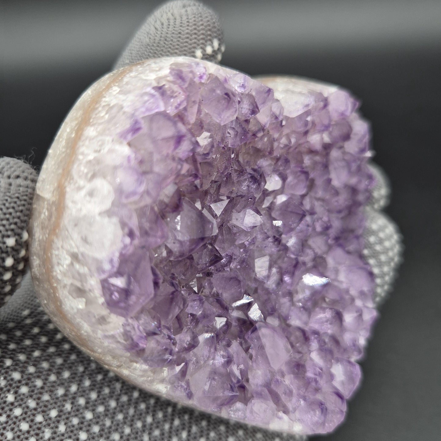 Amethyst Heart with Pink Banding - Uruguay Crystal Specimen - 3.75 x 3in - 1.12 lbs - Polished Collector Display Crystal Hoarder