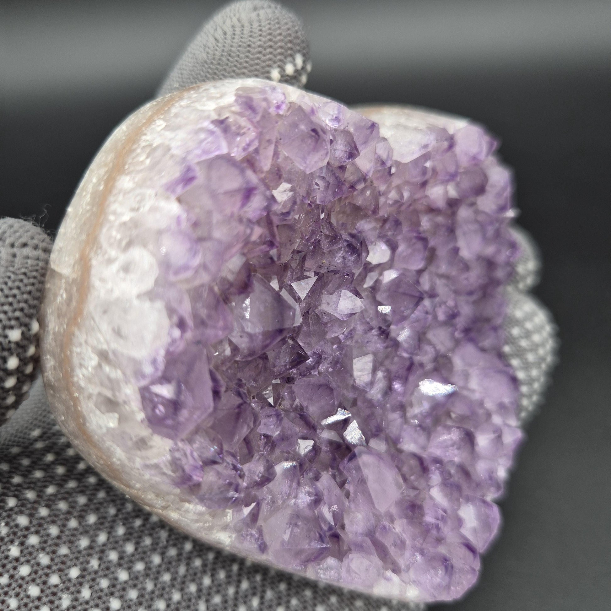 Amethyst Heart with Pink Banding - Uruguay Crystal Specimen - 3.75 x 3in - 1.12 lbs - Polished Collector Display Crystal Hoarder
