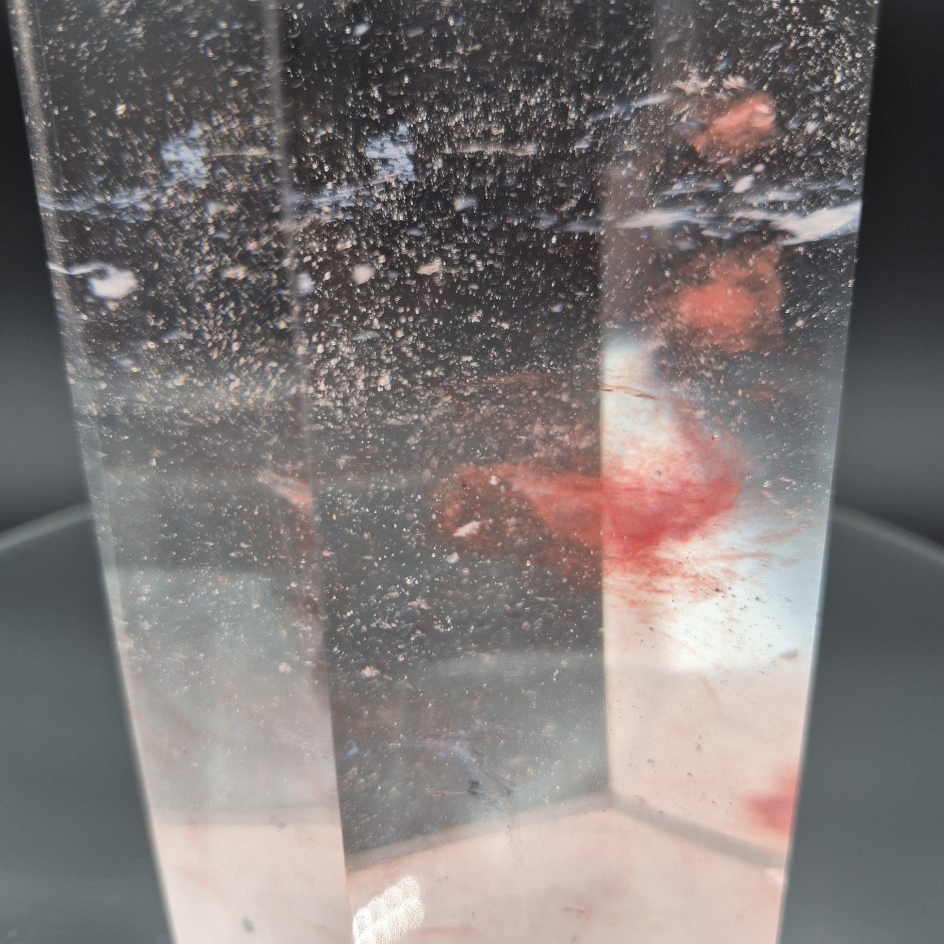 Rare Smelting Quartz Tower with Red Cloud Inclusions - Clear Quartz Crystal Tower - Natural Formation Specimen - 6.52 lbs | 13.5in Tall Crystal Hoarder