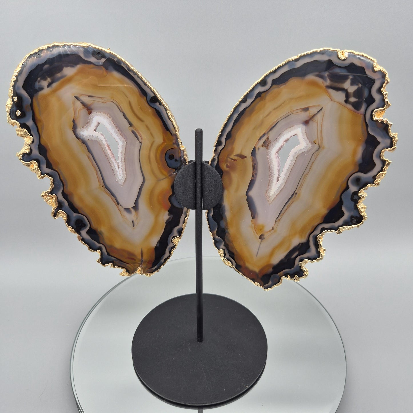 Super Rare Natural Agate Butterfly Wings with Gold Plating | Brazil Agate Sculpture | One of a Kind Crystal Display | Collector Specimen Crystal Hoarder