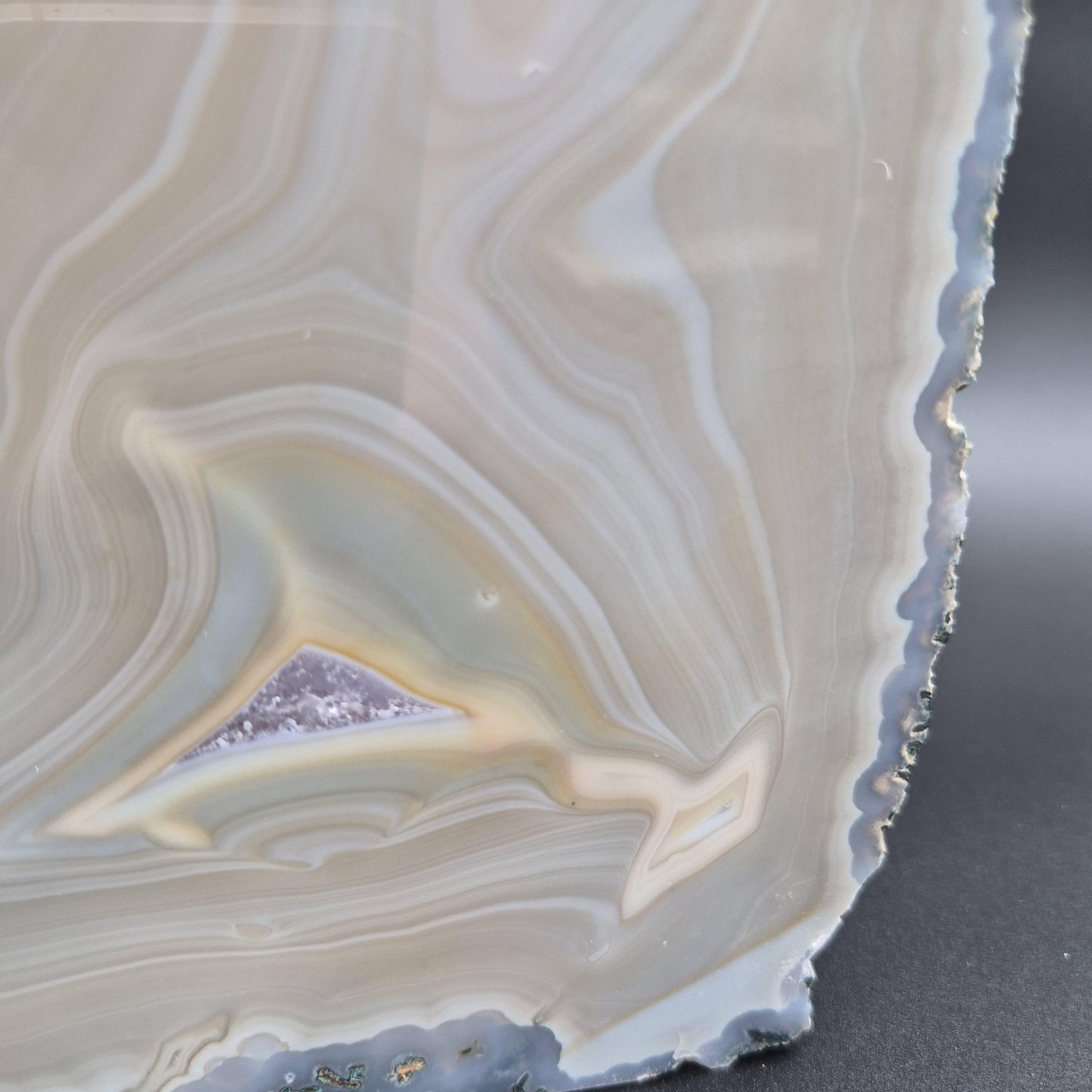 Druzy Amethyst Blue and Tan Agate Cut Base Natural Back Brazil 3.42 lbs Crystal Hoarder