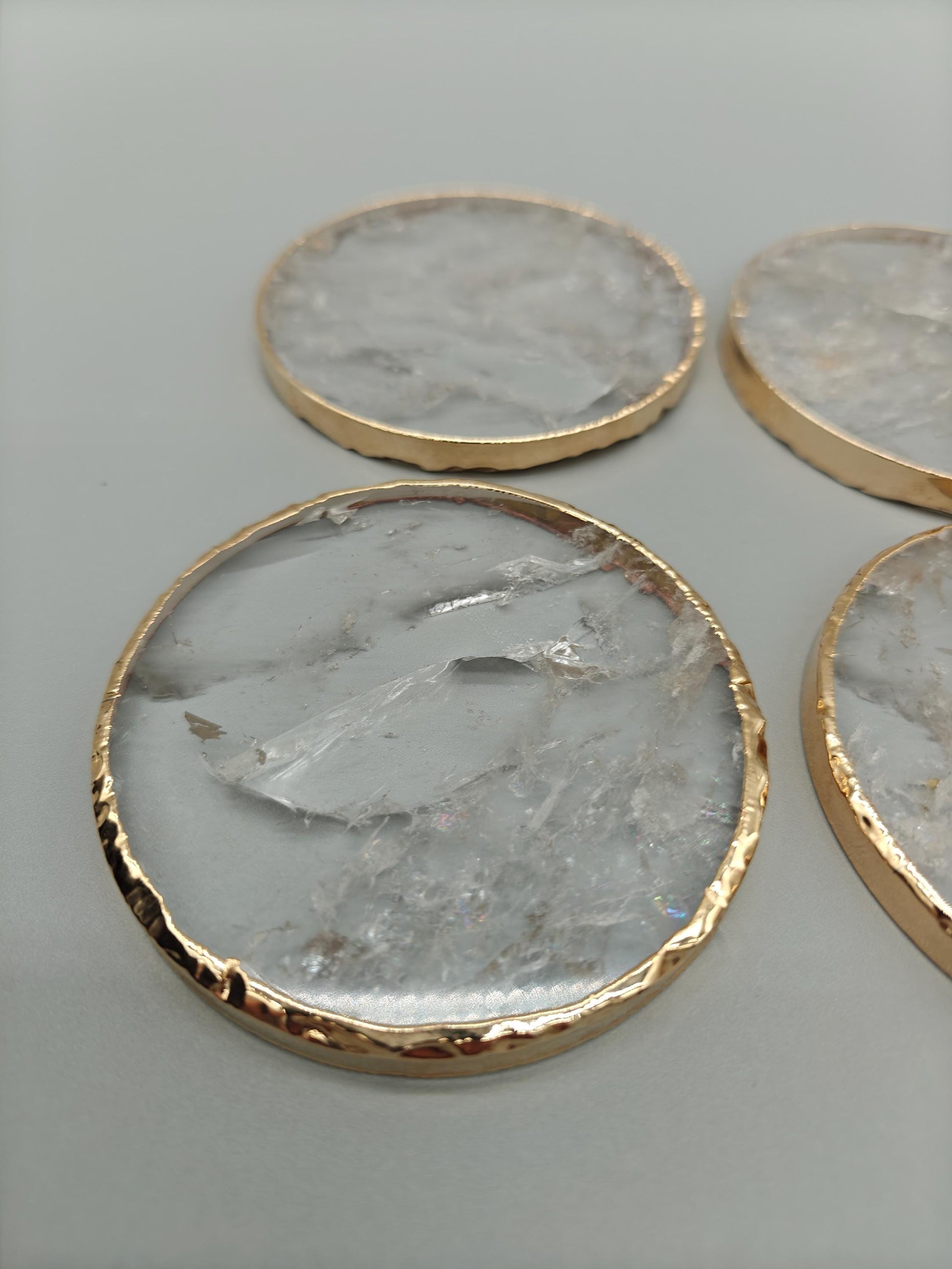 Water Clear Quartz Coasters with Natural Rainbows | Set of 4 | 5.1-5.6 oz Each | Crystal Home Décor Crystal Hoarder