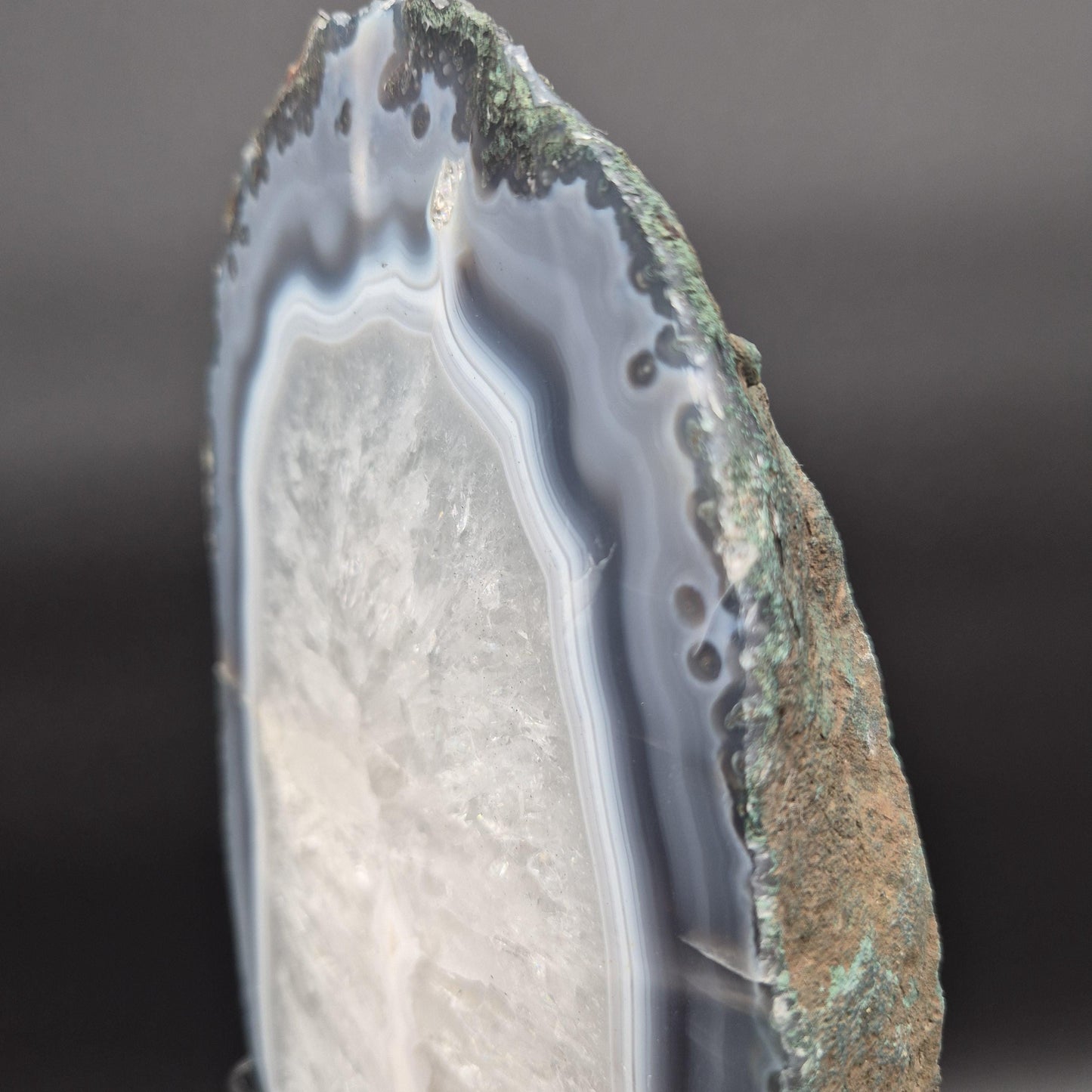 Polished Quartz with Blue Banded Agate Backlit Slab Brazil 8.61 lbs 14x6.5x1.5 Statement Crystal Display Crystal Hoarder
