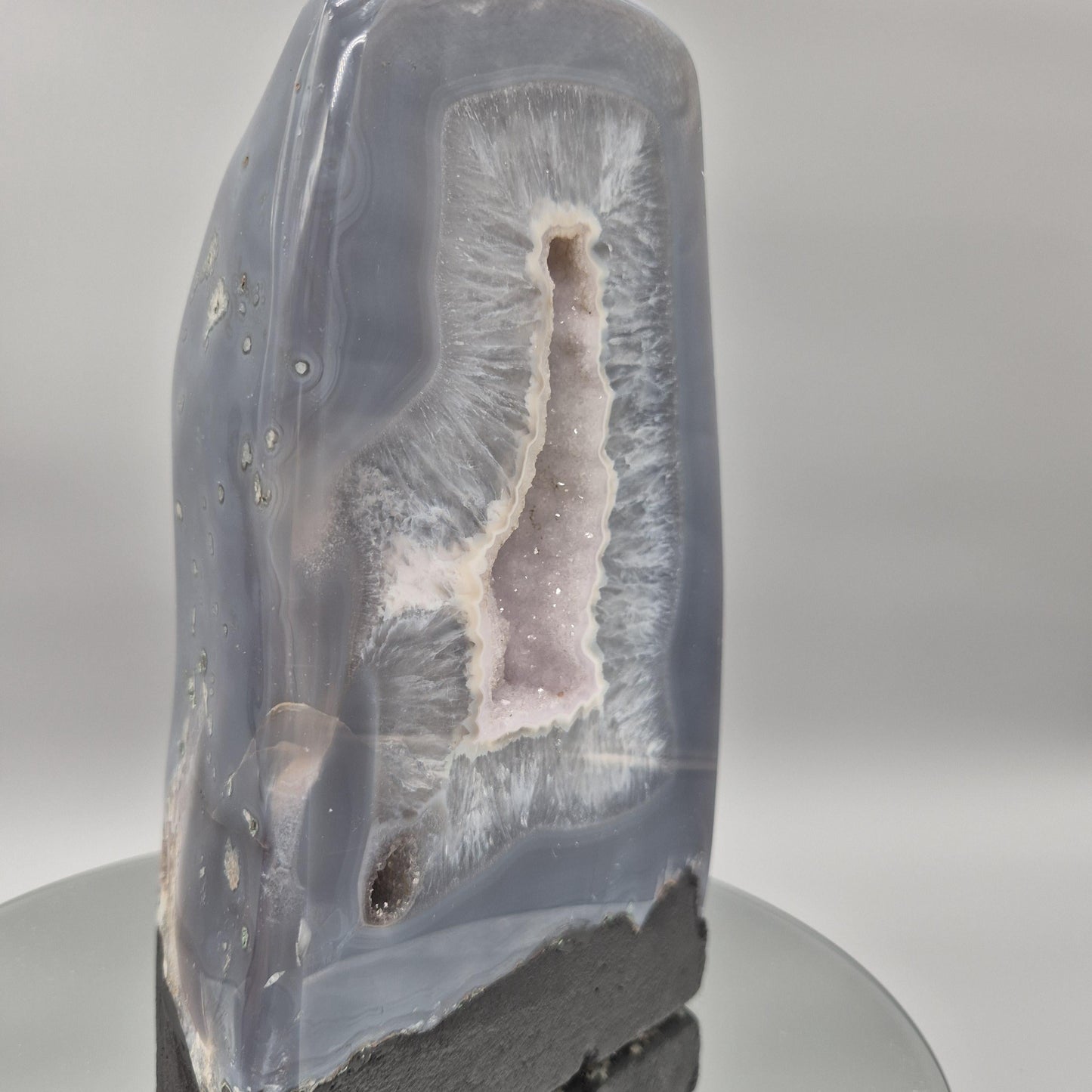 Fully Polished Blue Banded Agate with Druzy | Brazilian Agate Cathedral | Natural Crystal Display Specimen | Collector Stone Crystal Hoarder