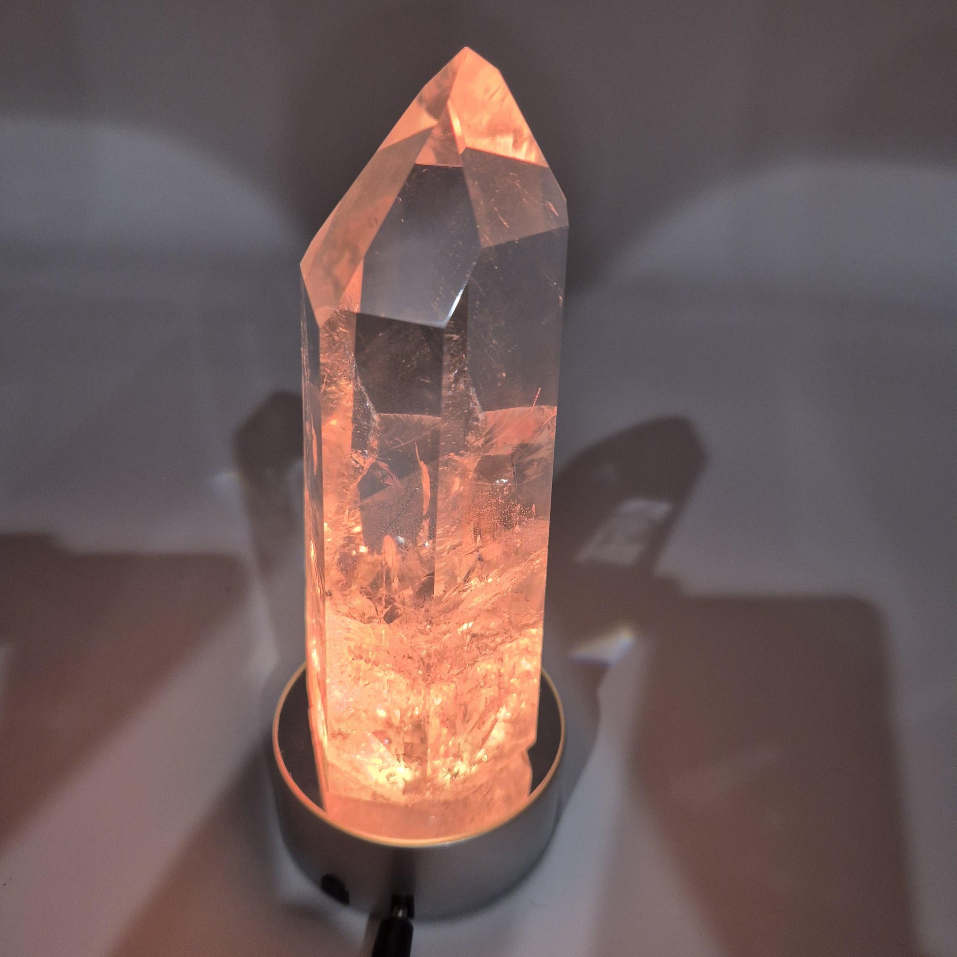 Water Clear Quartz Crystal Point with Inclusions - Brazil, 11oz Natural Specimen (Optional LED Base) Crystal Hoarder