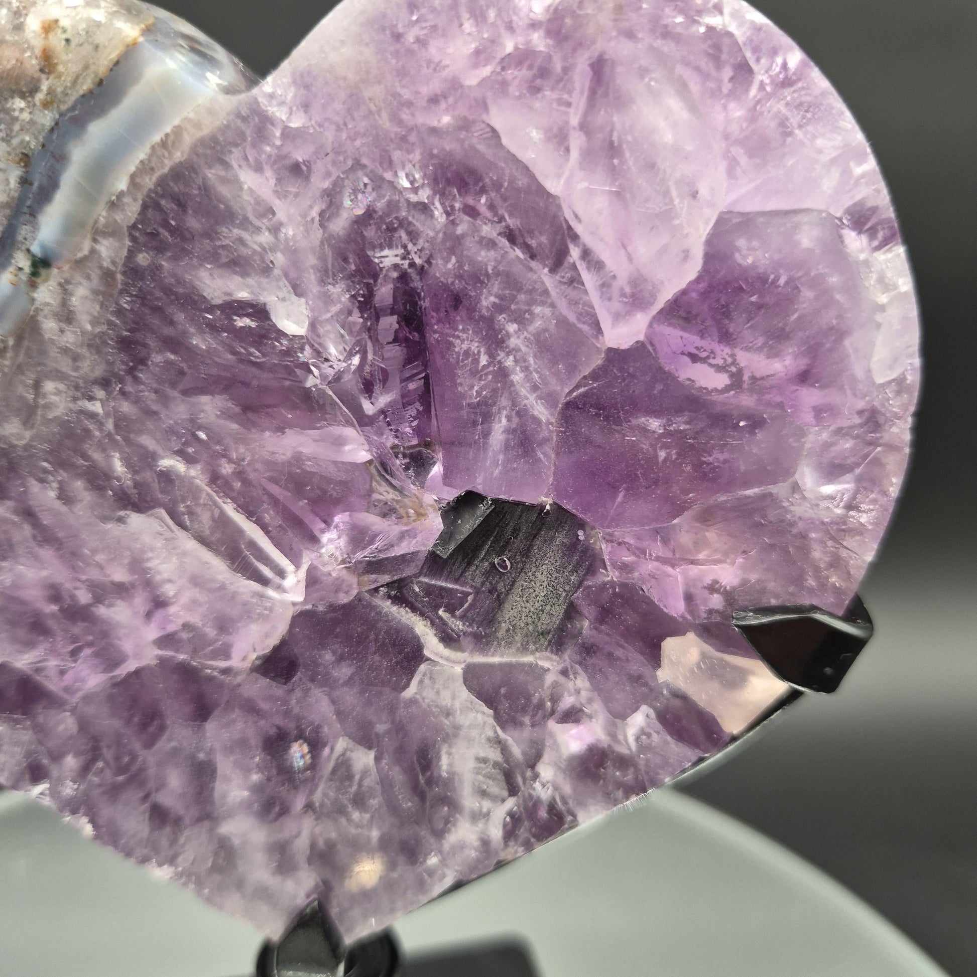 Perfect AAA+ Dark Amethyst Heart on Spin Stand - Backlit Display - Brazil - Fully Polished - 7.5 x 5in - 2.72 lbs Crystal Hoarder