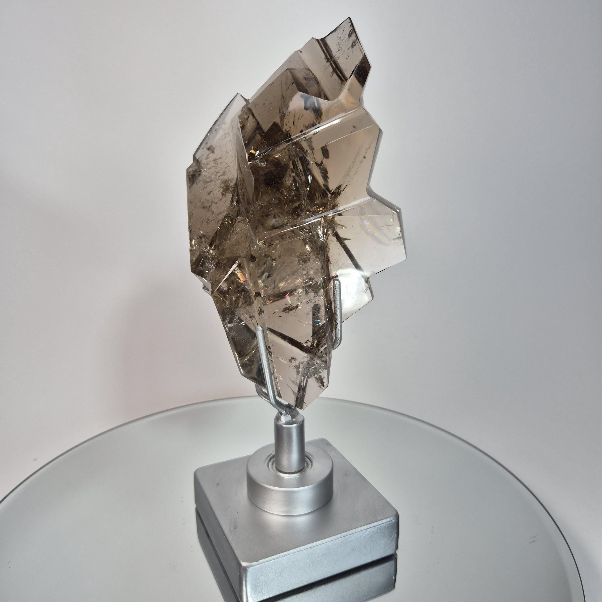 One of a Kind Hand Faceted Smoky Quartz Art Piece - Brazilian Smoky Quartz with Rainbows Crystal Hoarder