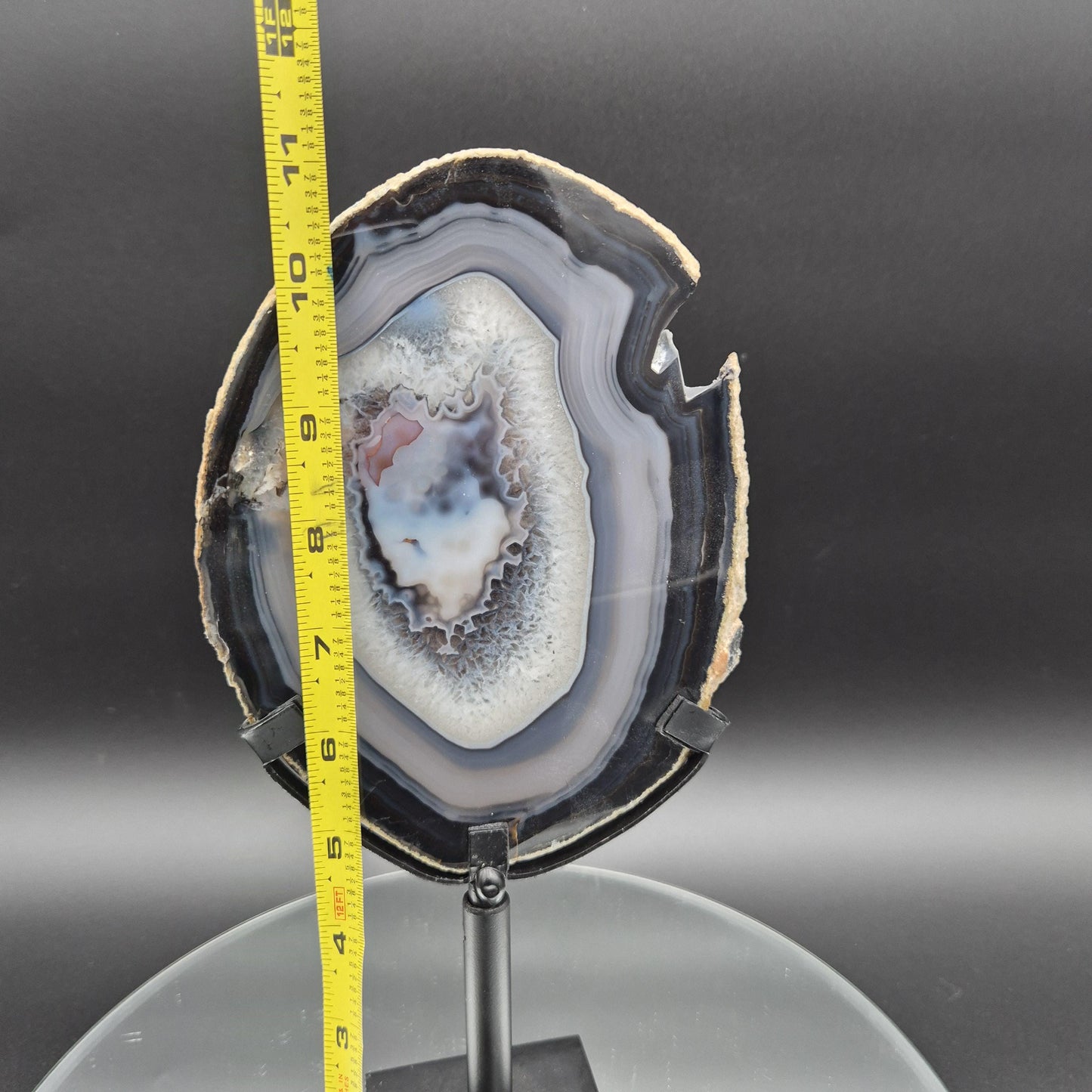 AAA+ Rare Natural Black Agate with Quartz Slice Brazil 1.16 lbs Crystal Hoarder