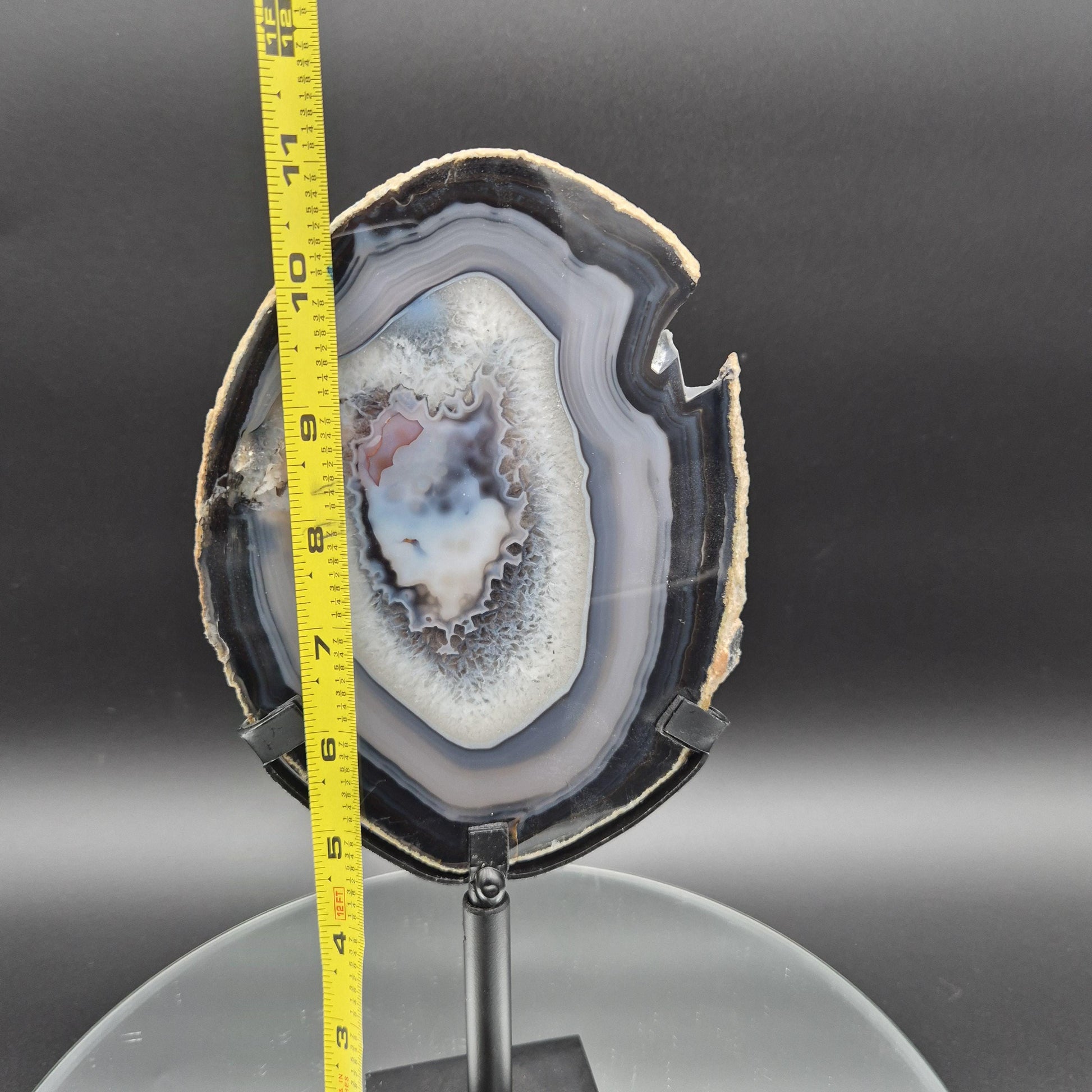 AAA+ Rare Natural Black Agate with Quartz Slice Brazil 1.16 lbs Crystal Hoarder
