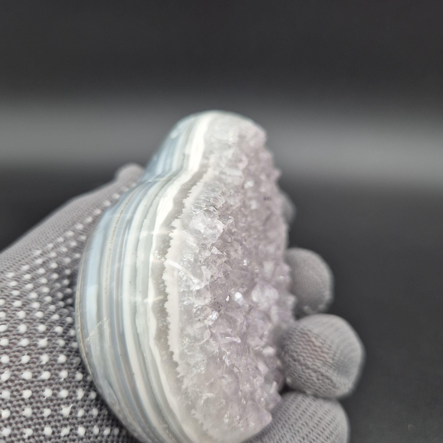 Lilac Amethyst with Blue Banded Agate Heart - Fully Polished Uruguay Specimen - 4 x 3in - 1.11 lbs - Collector Crystal Display Crystal Hoarder
