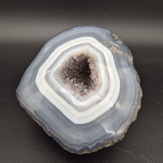 AAA+ Super Rare Amethyst with Tight Blue White Banded Agate Geode Brazil 3.42 lbs 5x4.5x2 Collector Crystal Crystal Hoarder